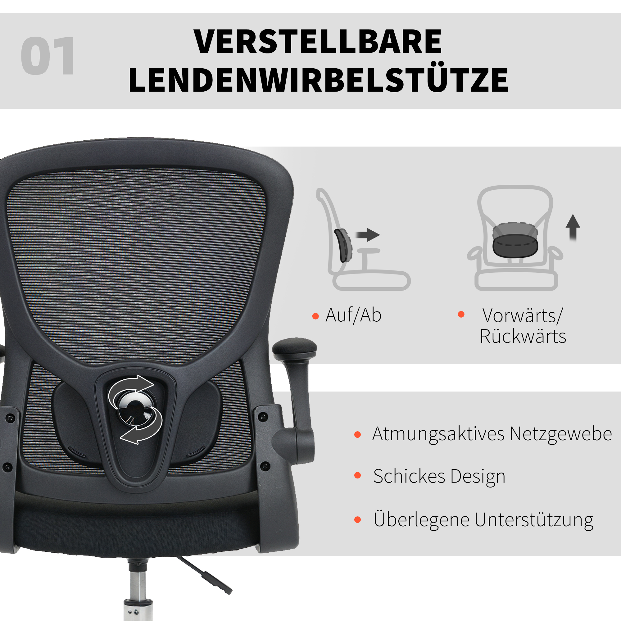 Zeichenstuhl mit Lendenstütze, höhenverstellbar, drehbar, für Homeoffice, Studio, Kunstprojekte, Schwarz