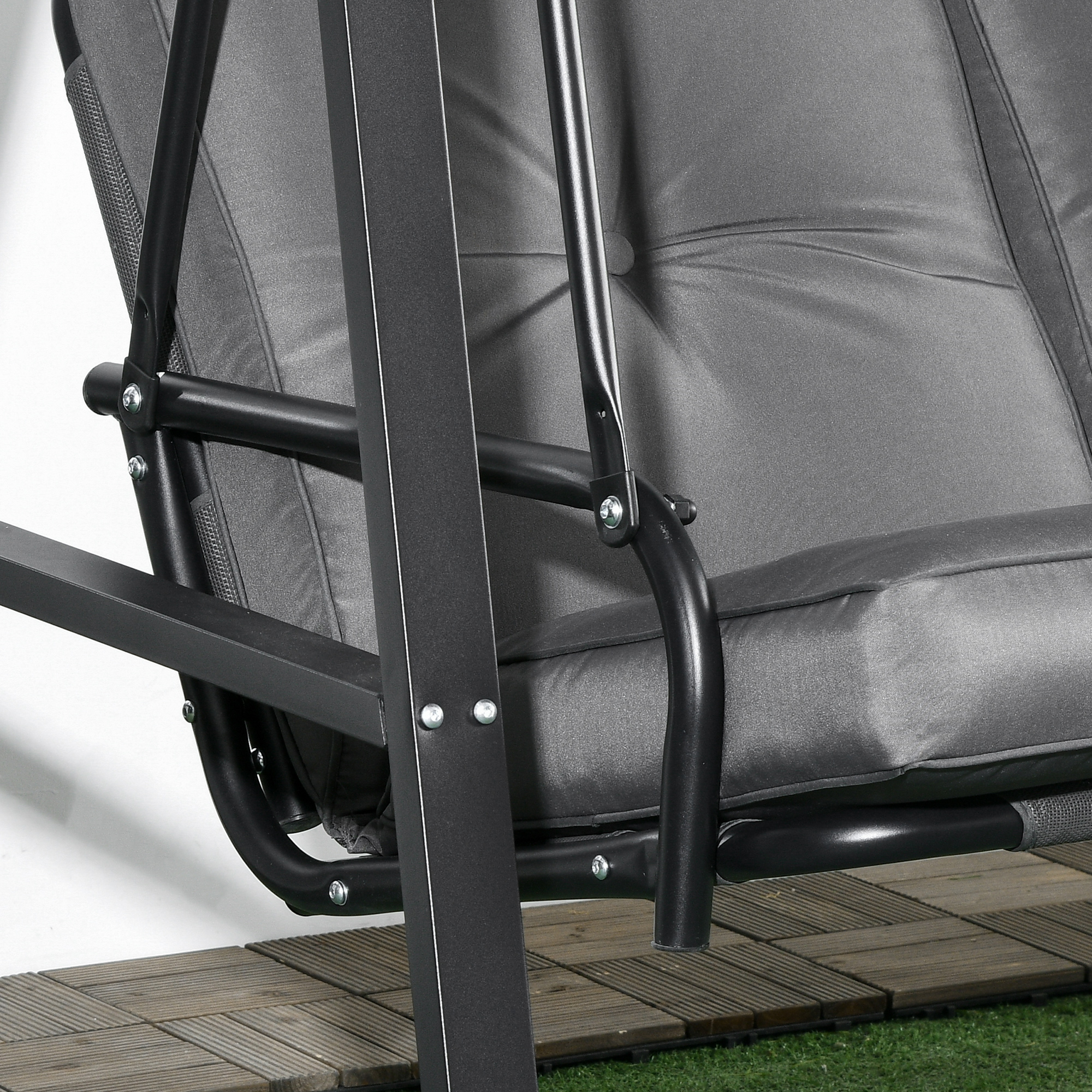 Hollywoodschaukel, 2-Sitzer Gartenschaukel mit verstellbarem Dach, bis 220 kg belastbar, 145 x 116 x 172 cm, Dunkelgrau