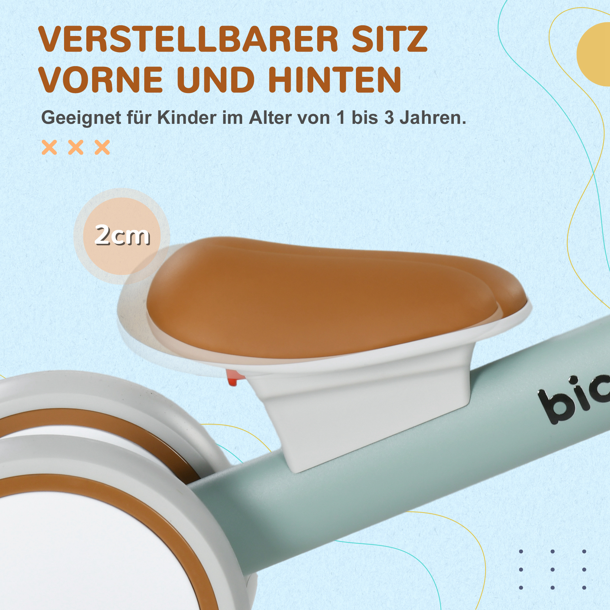 Laufrad, verstellbarer Sitz, Flüsterräder, für 1-3 Jahre, bis 20 kg, Grün/Weiß