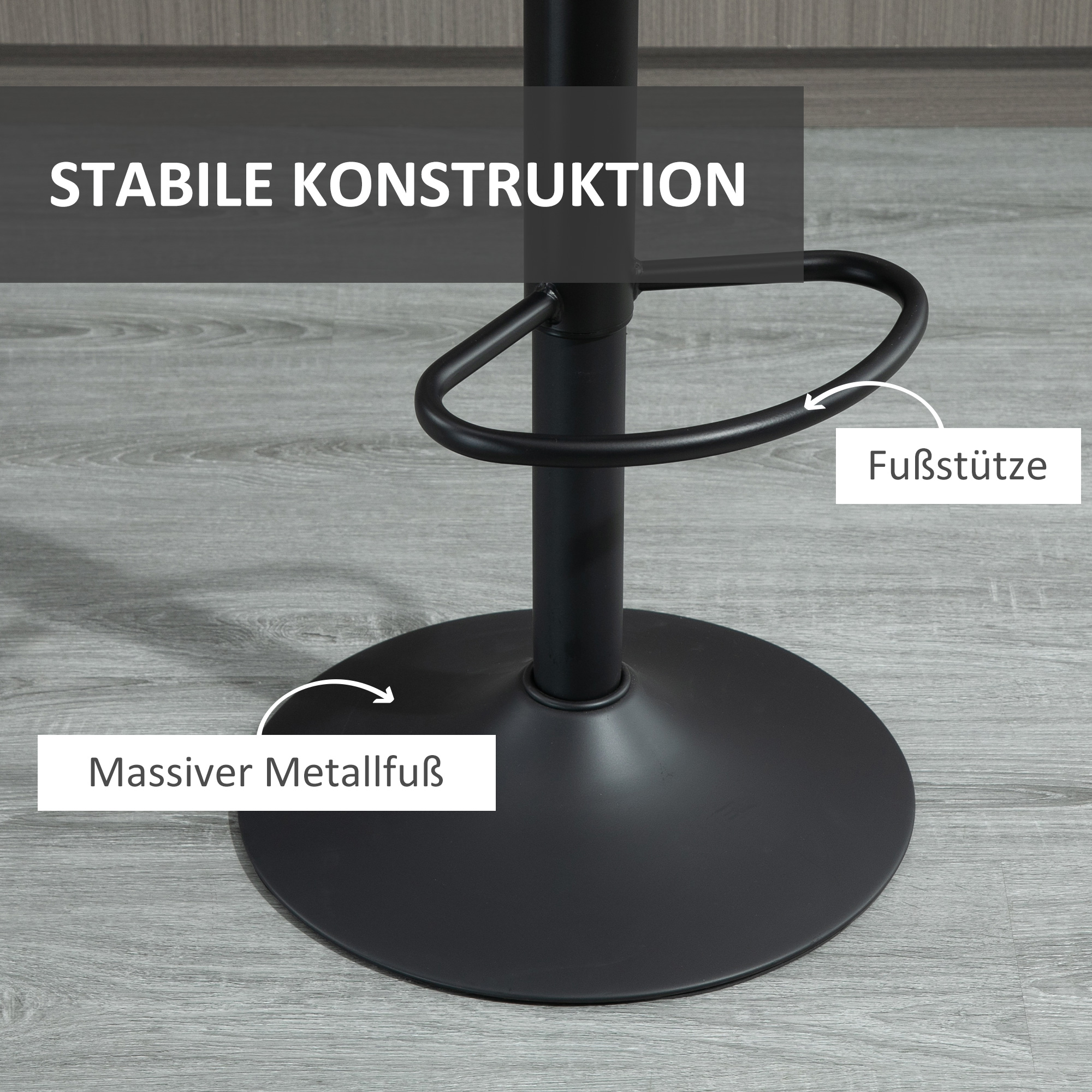 2er-Set Barhocker im Retrodesign, inkl. Fußstütze, höhenverstellbar, Gaslift, Grau + Schwarz