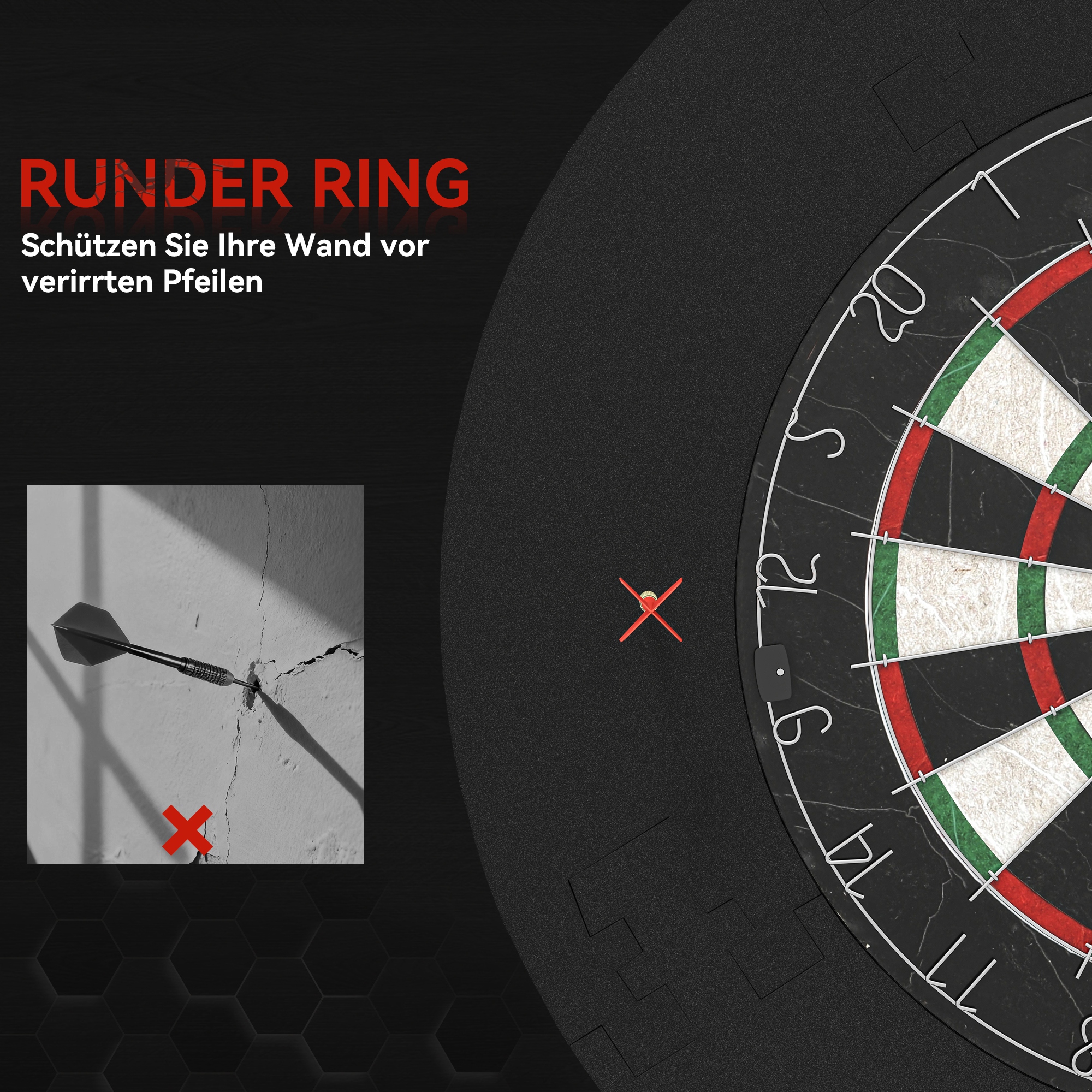 elektronische Dartscheibe Dartboard-Set mit Schutzring, 6 Dartpfeile mit Stahlspitzen, Sisal, Kunststoff, Schwarz