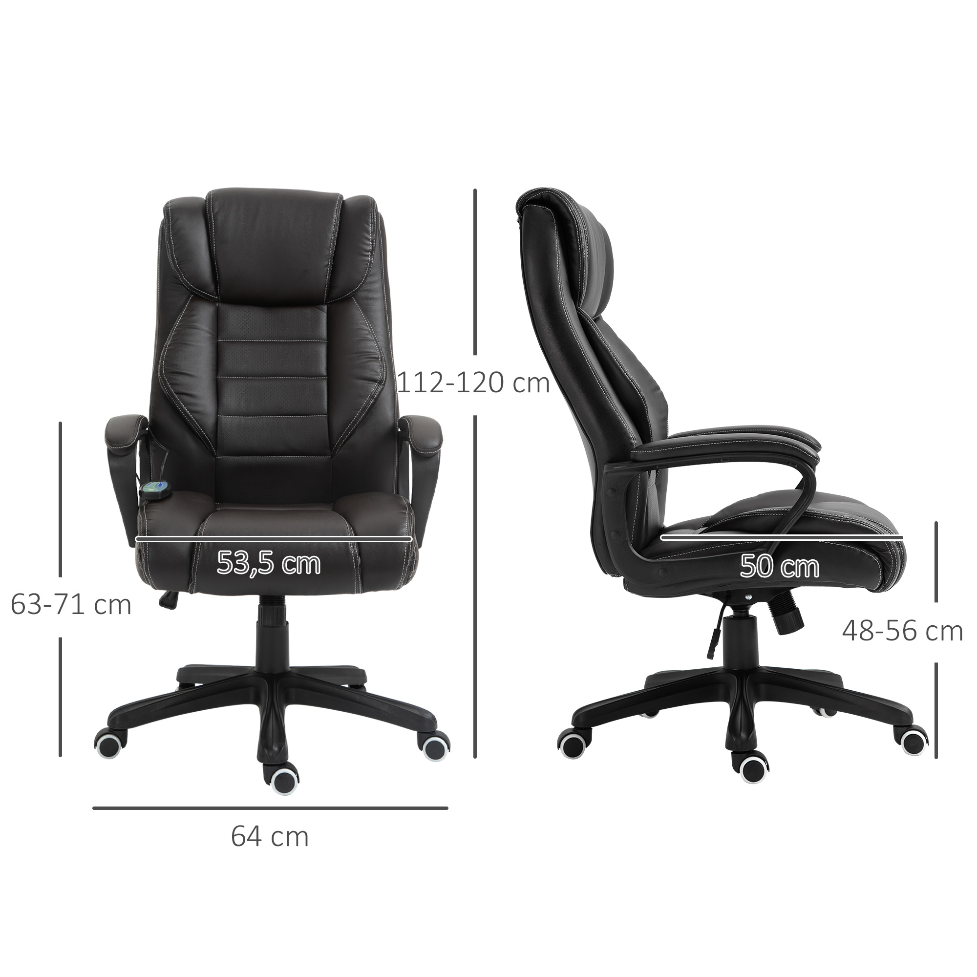 Bürostuhl mit Massagefunktion, höhenverstellbarer Chefsessel, ergonomischer Drehstuhl, 6 Vibrationspunkte, Braun