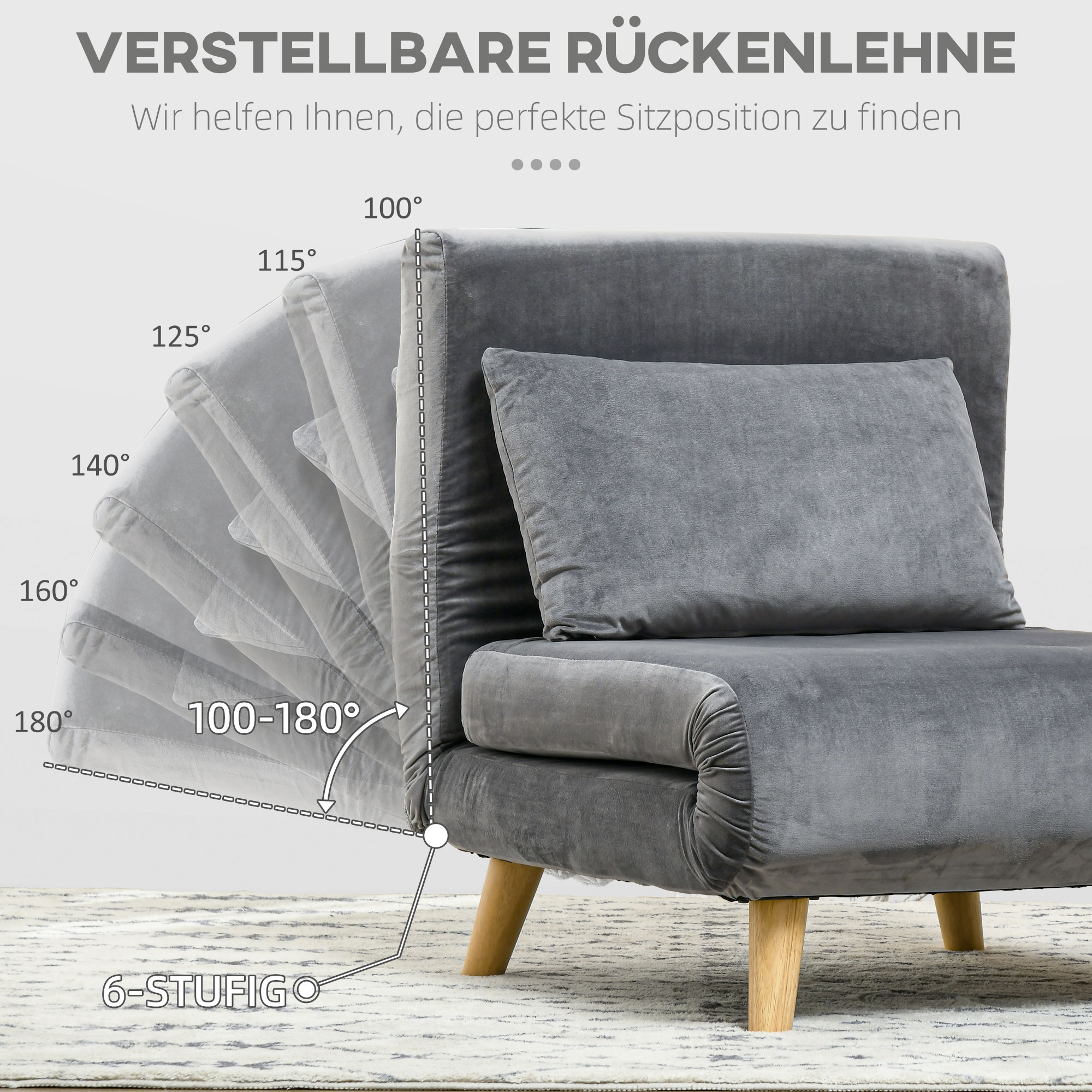 2-in-1 Sessel, Relaxsessel, Gästebett, bis 150 kg, 72 cm x 78 cm x 79 cm, Grau