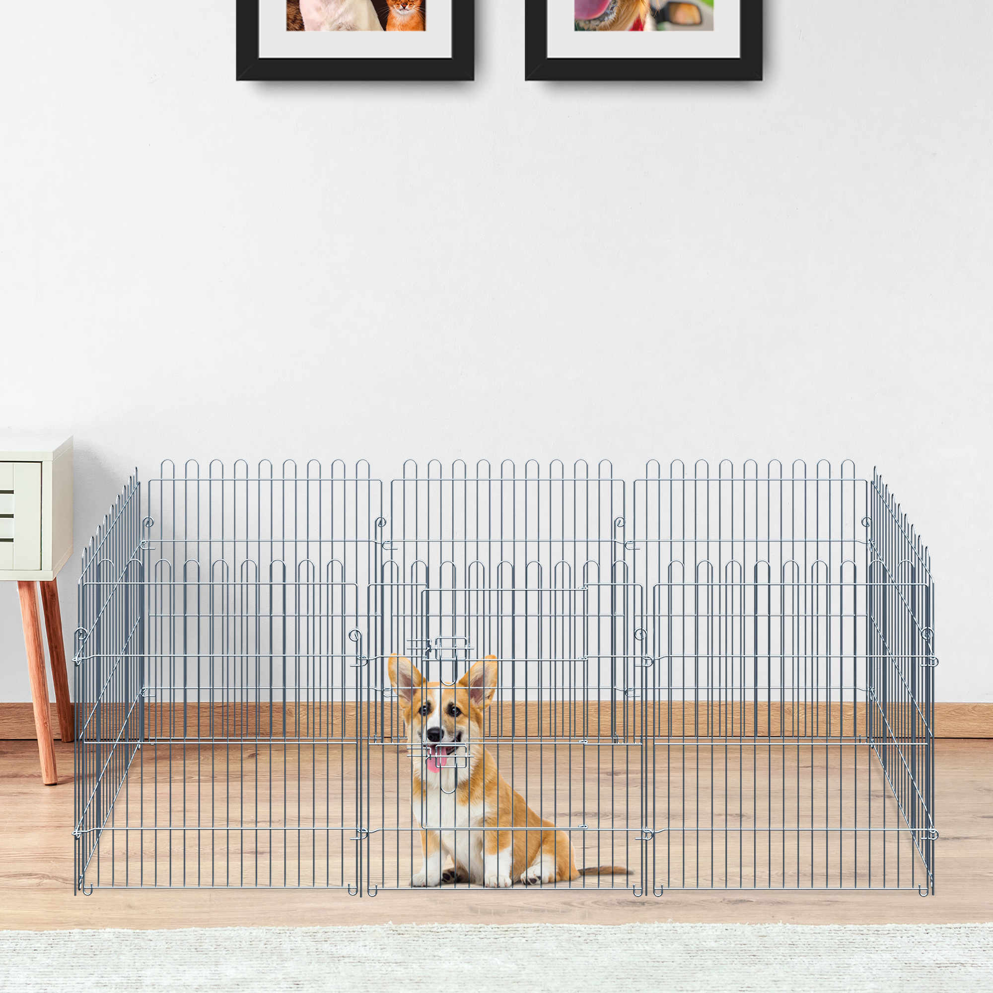 Freilaufgehege Welpenauslauf Welpenzaun Laufstall Welpengitter für Tiere 8-teilig B63 x H76 cm
