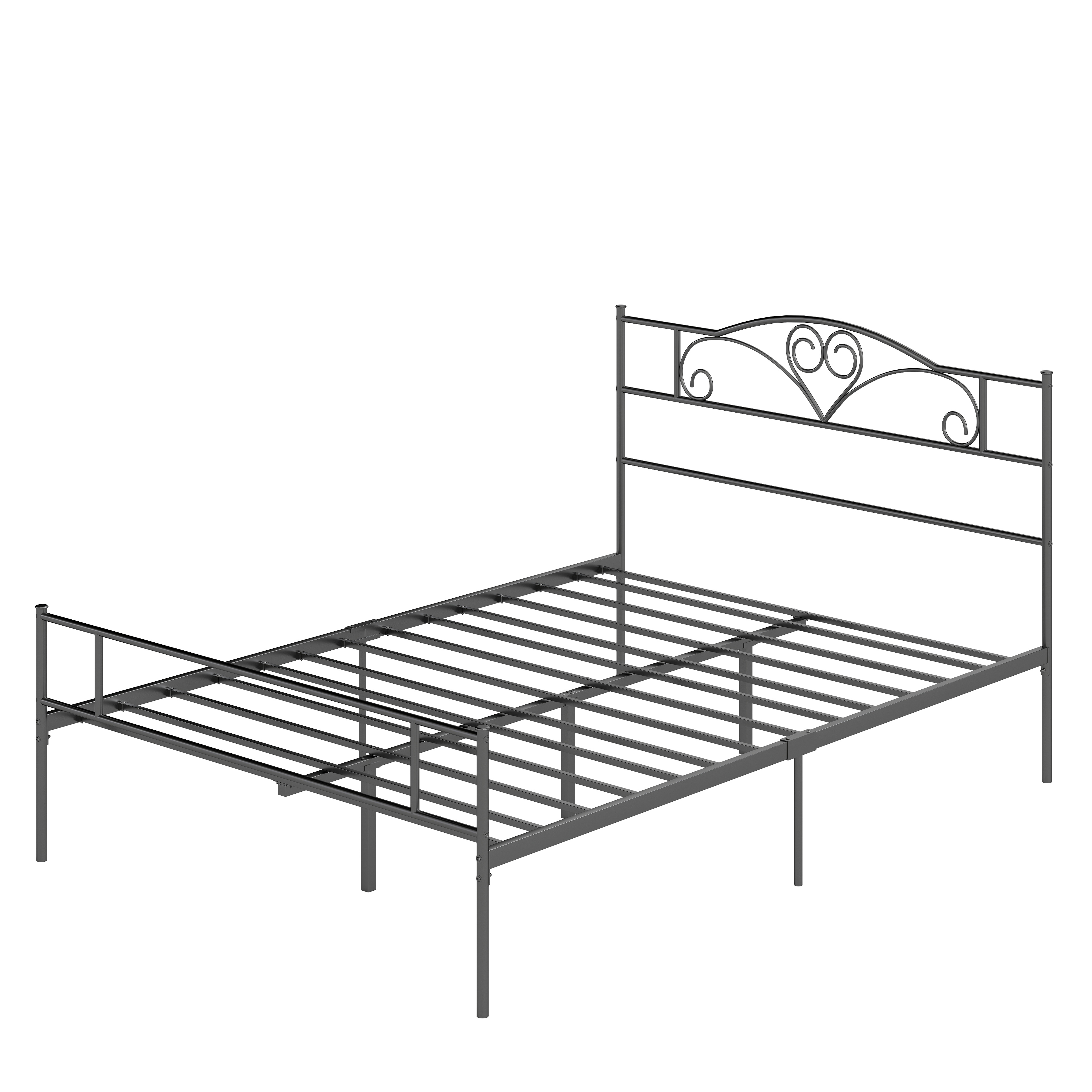 Bettgestell aus Metall mit Kopfteil, 300 kg Belastbarkeit, 145L x 211B x 106H cm, Schwarz