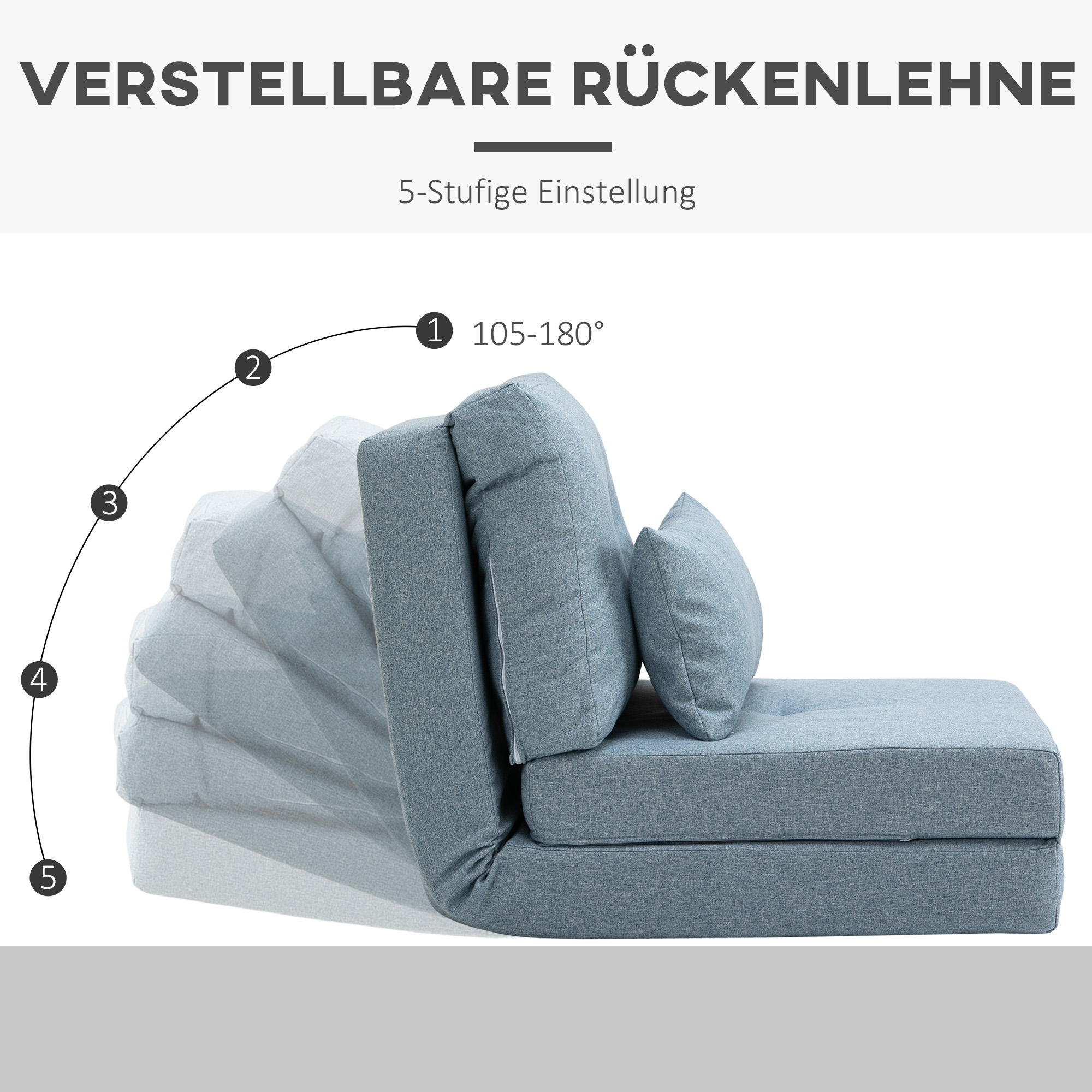 Bodensessel Klappmatratze Schlafmatte, 2-in-1-Design, abnehmbares Kissen, 60 x 80 x 56 cm, Himmelblau