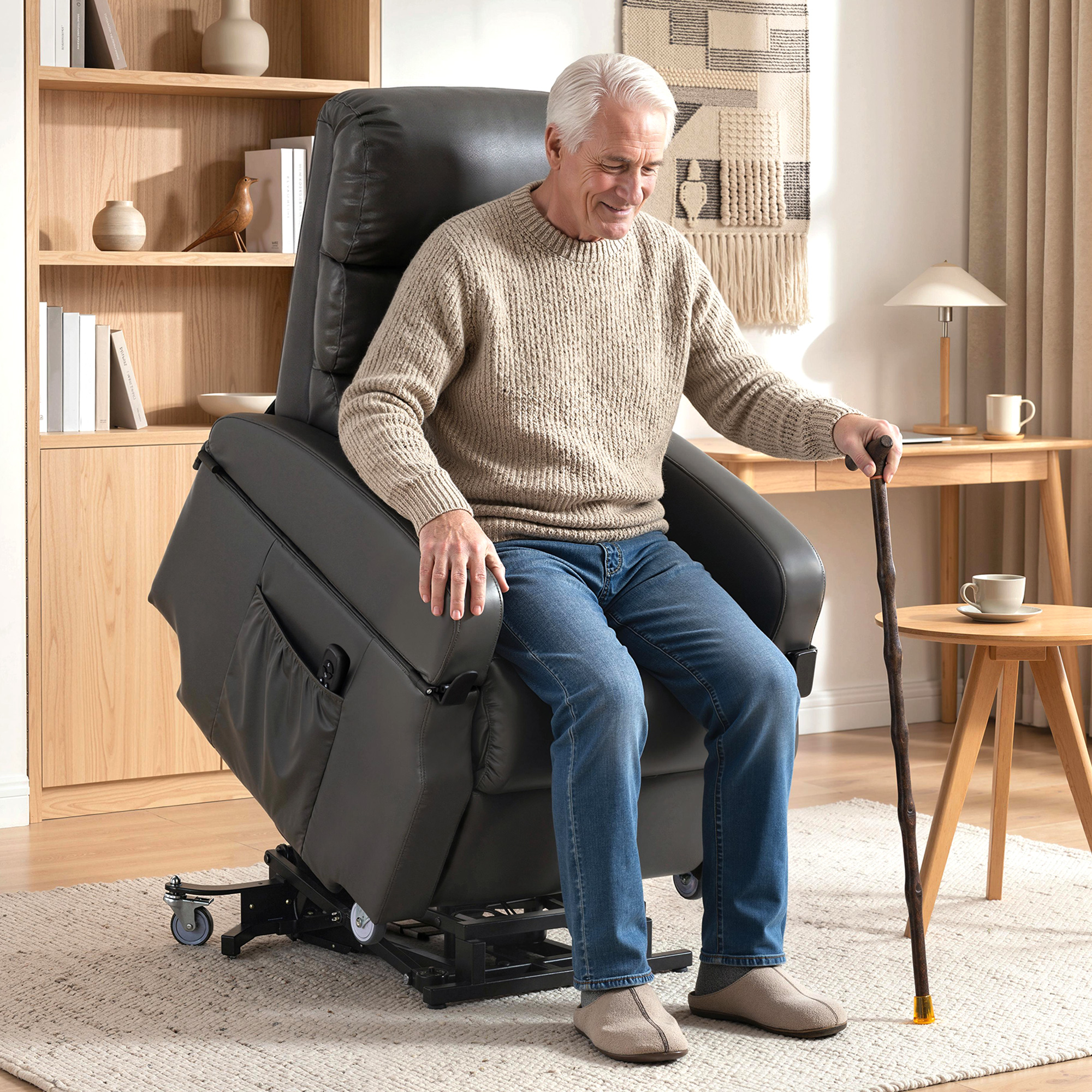 Fernsehsessel mit Aufstehhilfe Elektrischer Relaxsessel mit Fernbedienung, Fußstütze, Liegefunktion, Dunkelgrau