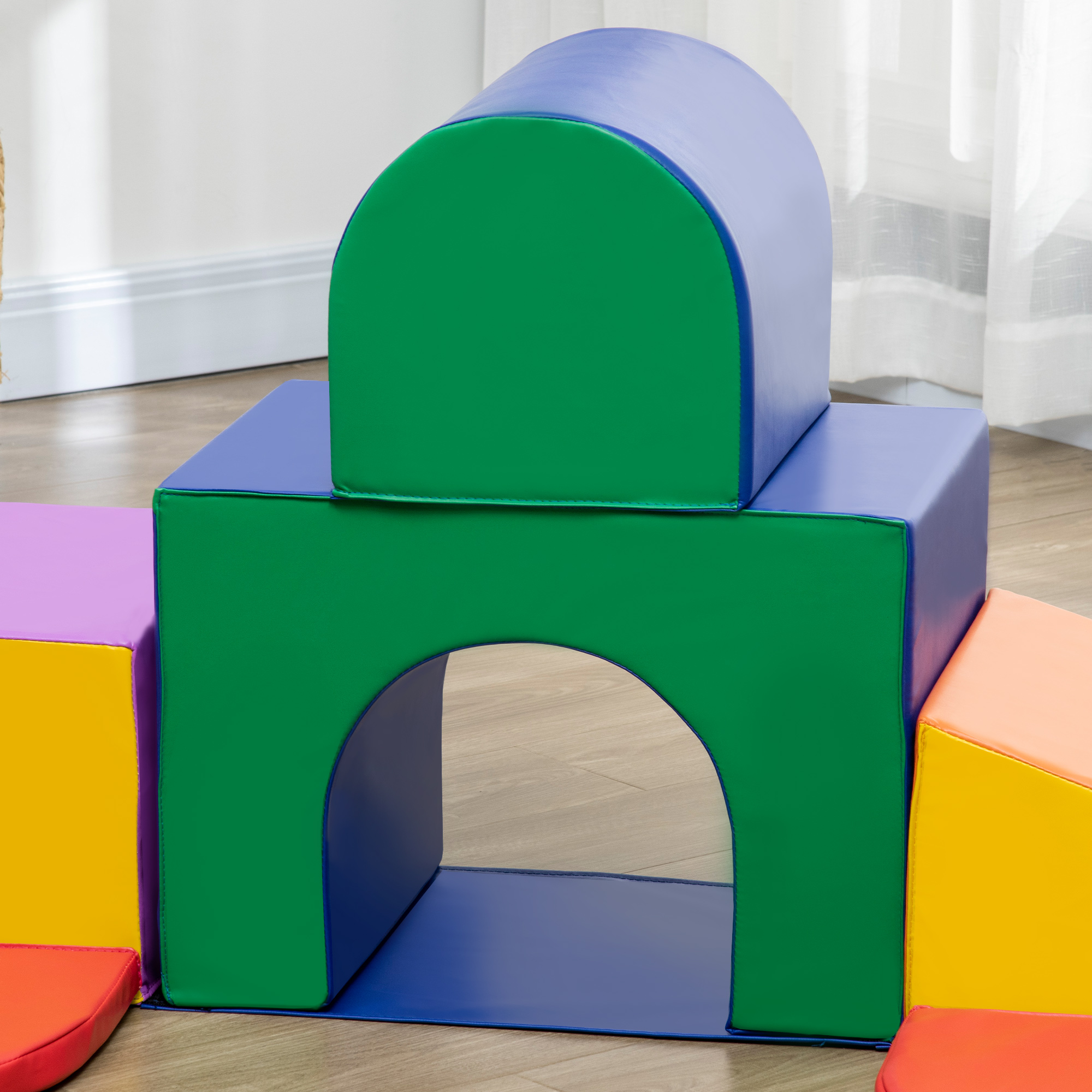 Saftbaustein-Set für Kinder, Schaumstoffblöcke, Quadrat, Treppe, Rampe, Kunstleder, Mehrfarbig