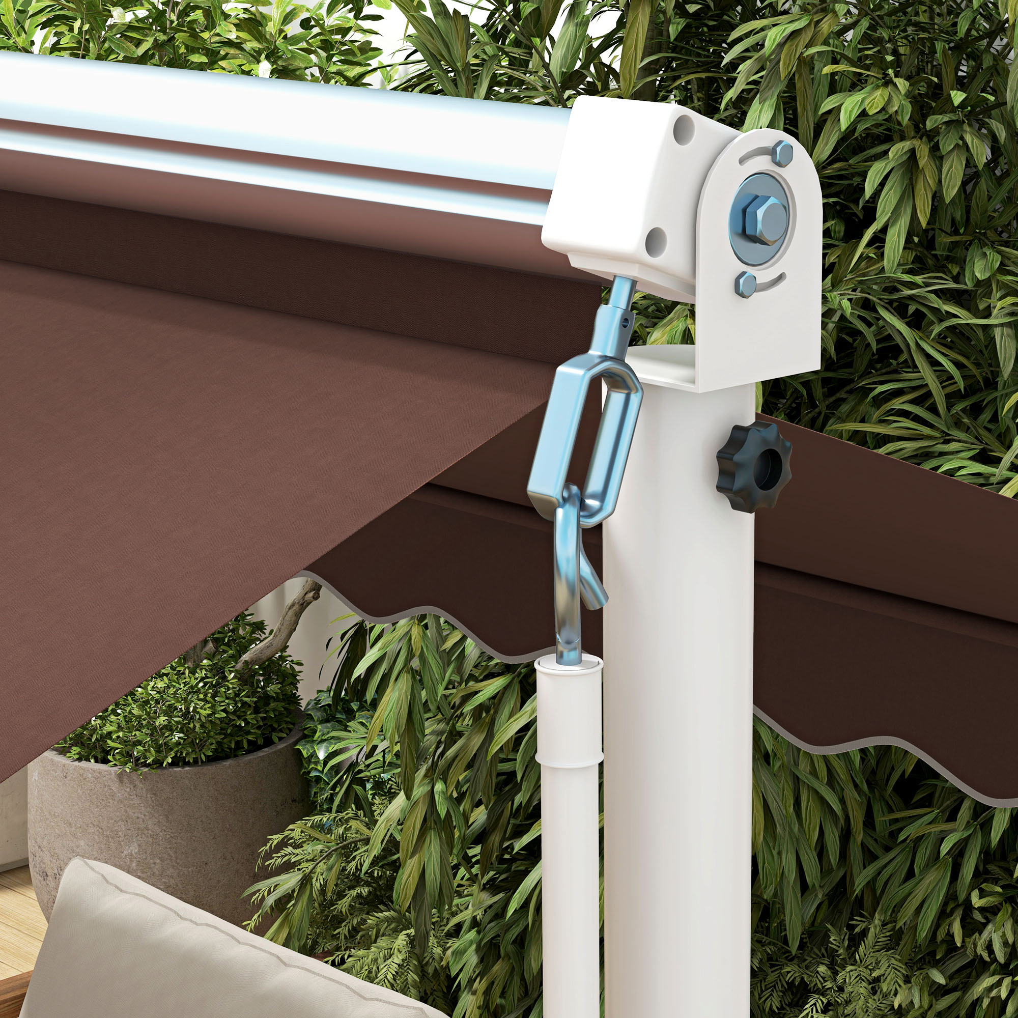 Freistehende Markise 4,5x3,4m, neigungsverstellbar, Kurbel, Metallgestell, Braun