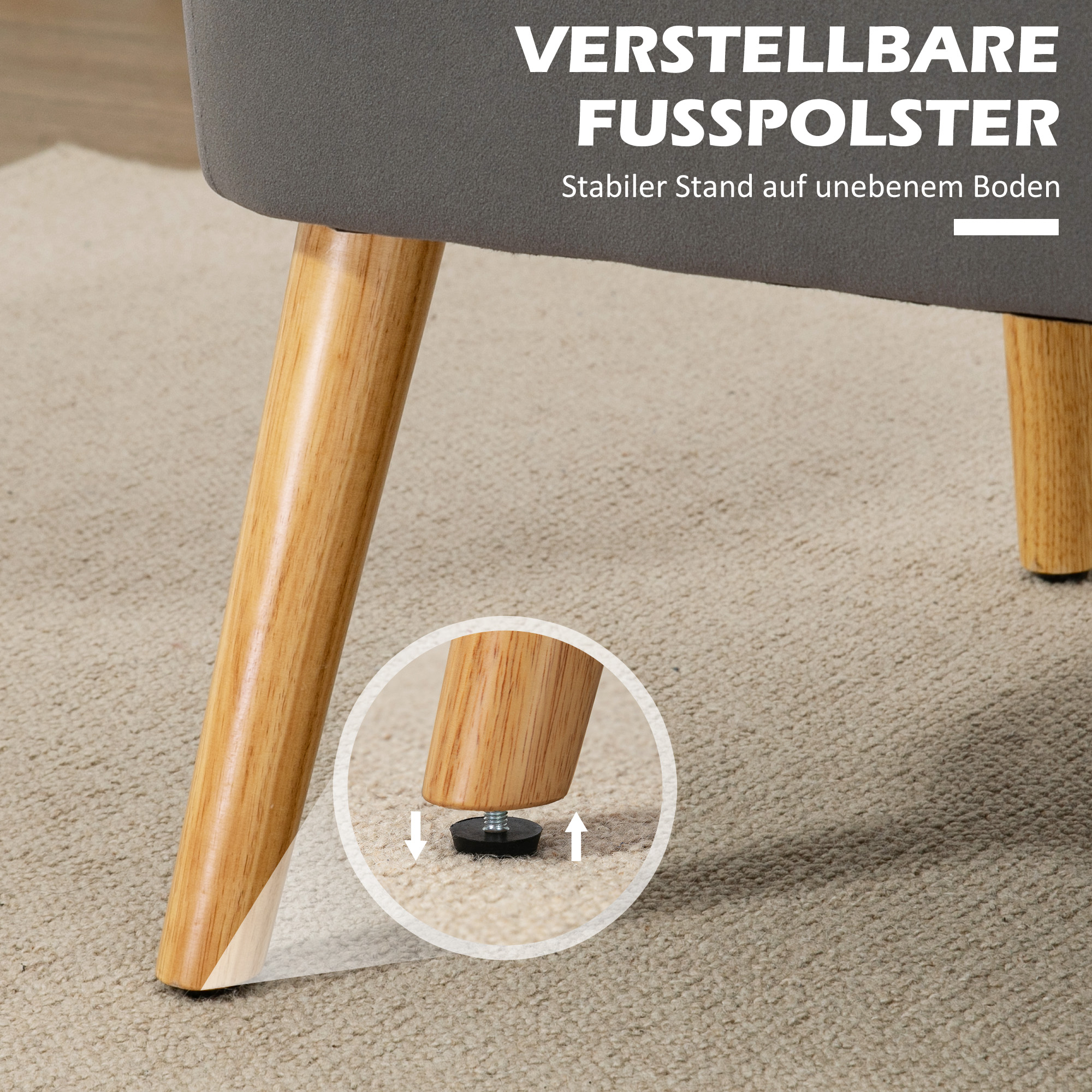 Sofa Retrodesign 2-Sitzer-Sofa, Holzbeine, 117 cm x 56,5 cm x 77 cm, Dunkelgrau