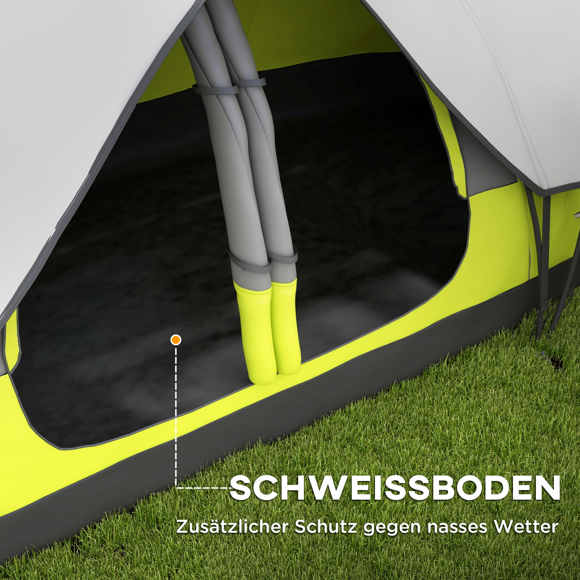 Campingzelt, 2 Räume, Trennwand, für 6-8 Personen, Regenschutz, Dunkelgrün