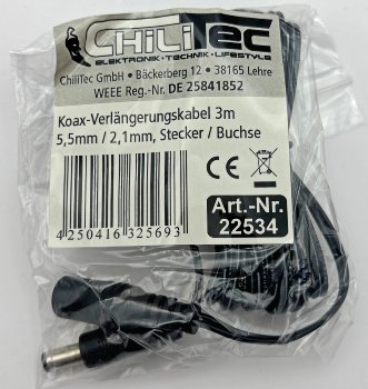 Verlängerungskabel für Netzteile 3m, 5,5mm / 2,1mm, Stecker / Buchse