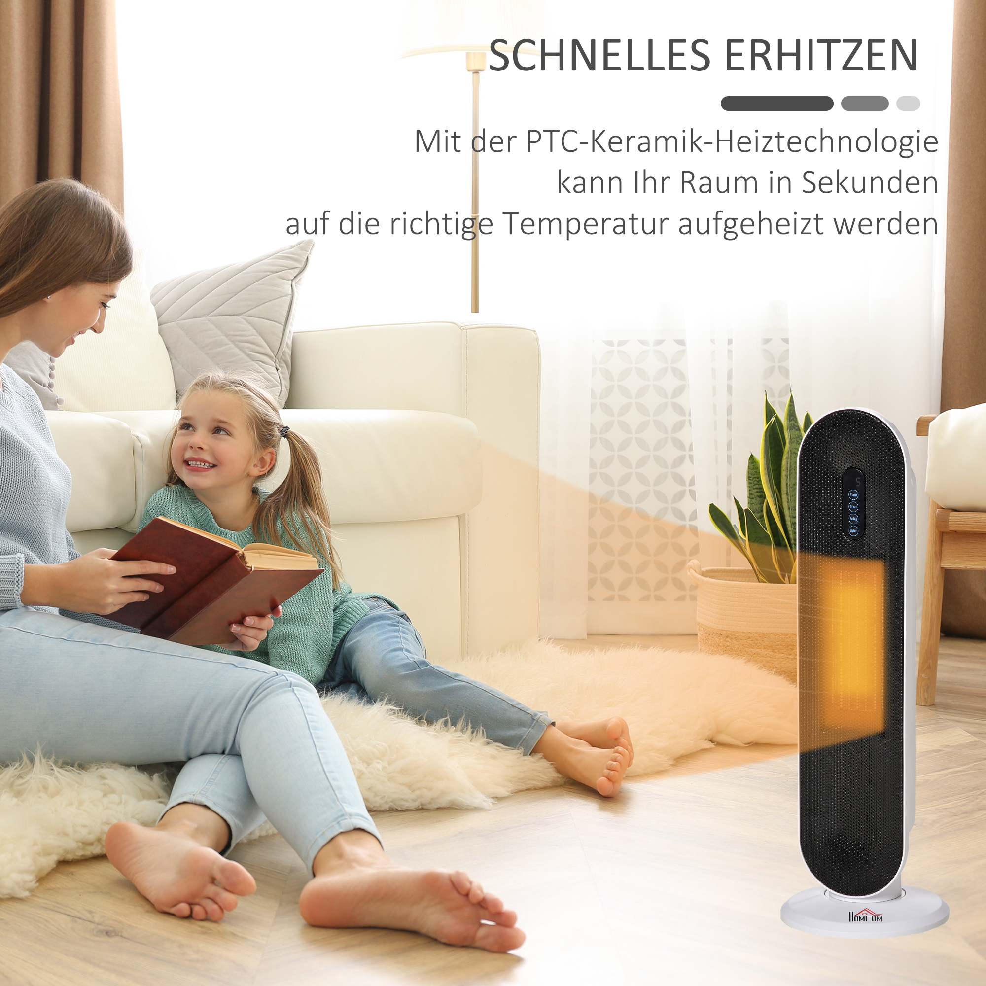 Heizlüfter 24h Stunden-Timer 2000W  2 Modi Oszillation Metall Weiß + Schwarz