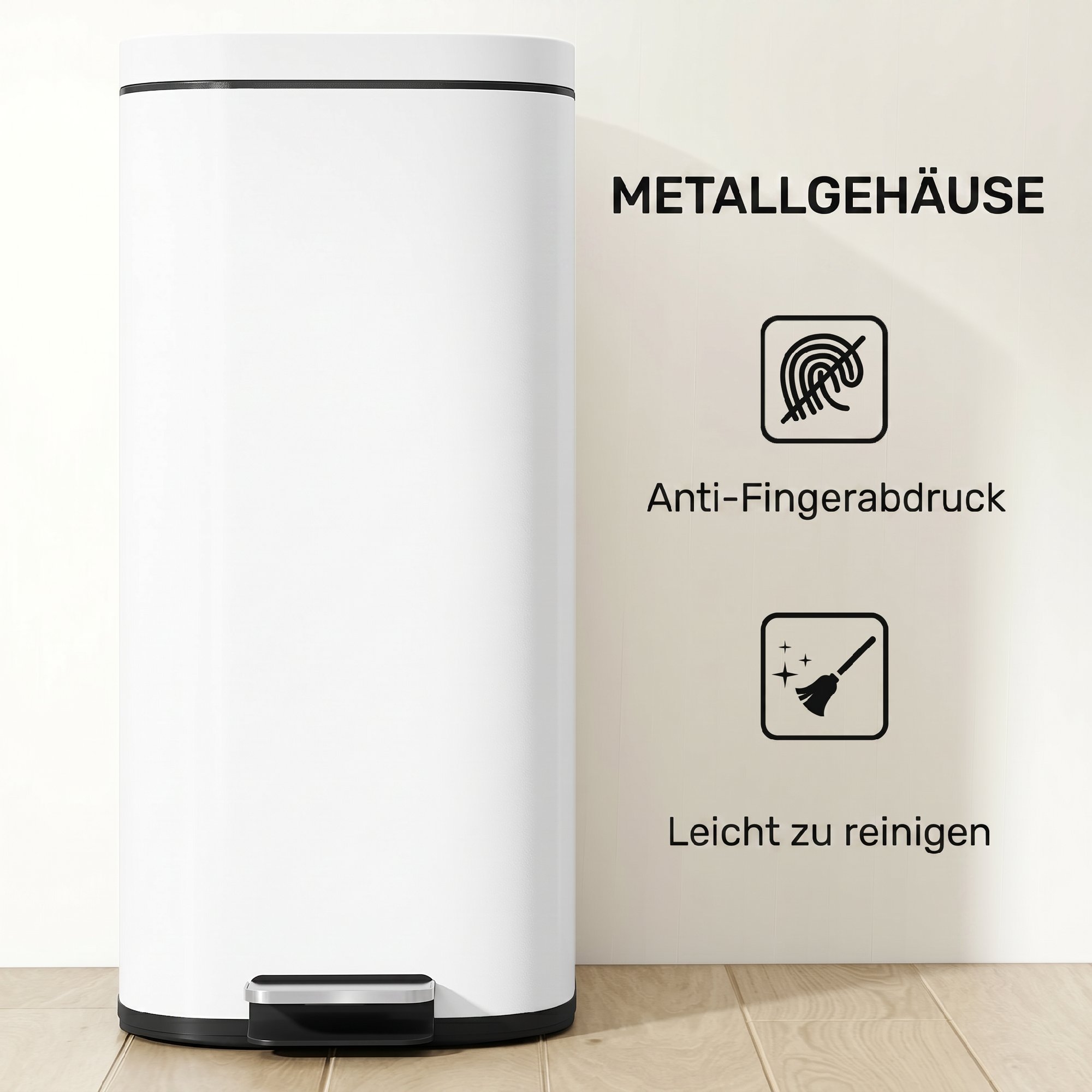 30L Küchenmülleimer Pedaleimer mit Deckel, Soft-Close- und Offenhalte-Funktion für Küche, Zuhause