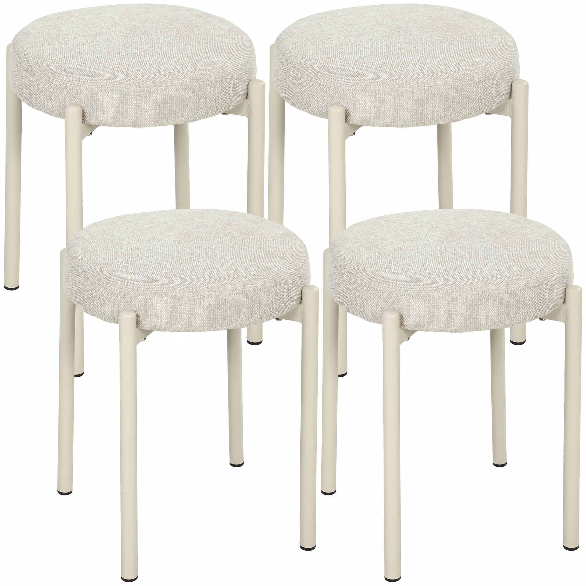 Esszimmerhocker 4er Set Stapelbare Sitzhocker mit Stahlbeinen, Leinenoptik für Esszimmer, Wohnzimmer, Küche, Cremeweiß