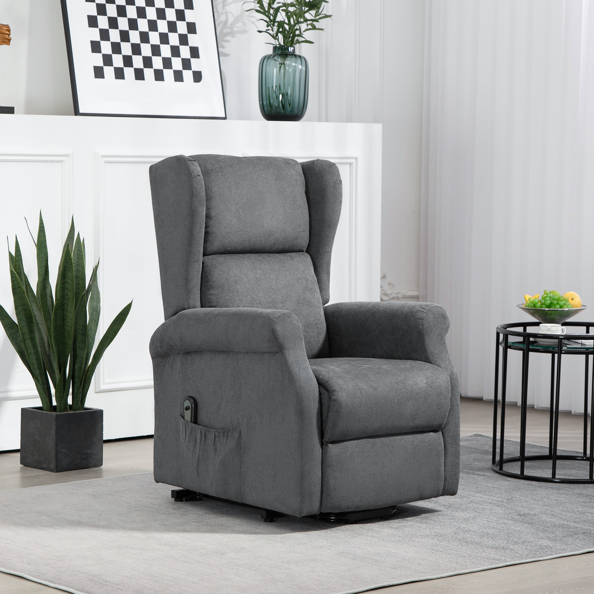 Relaxsessel, Aufstehhilfe, Liegefunktion, bis 200kg, 72,5x94x109cm, Dunkelgrau