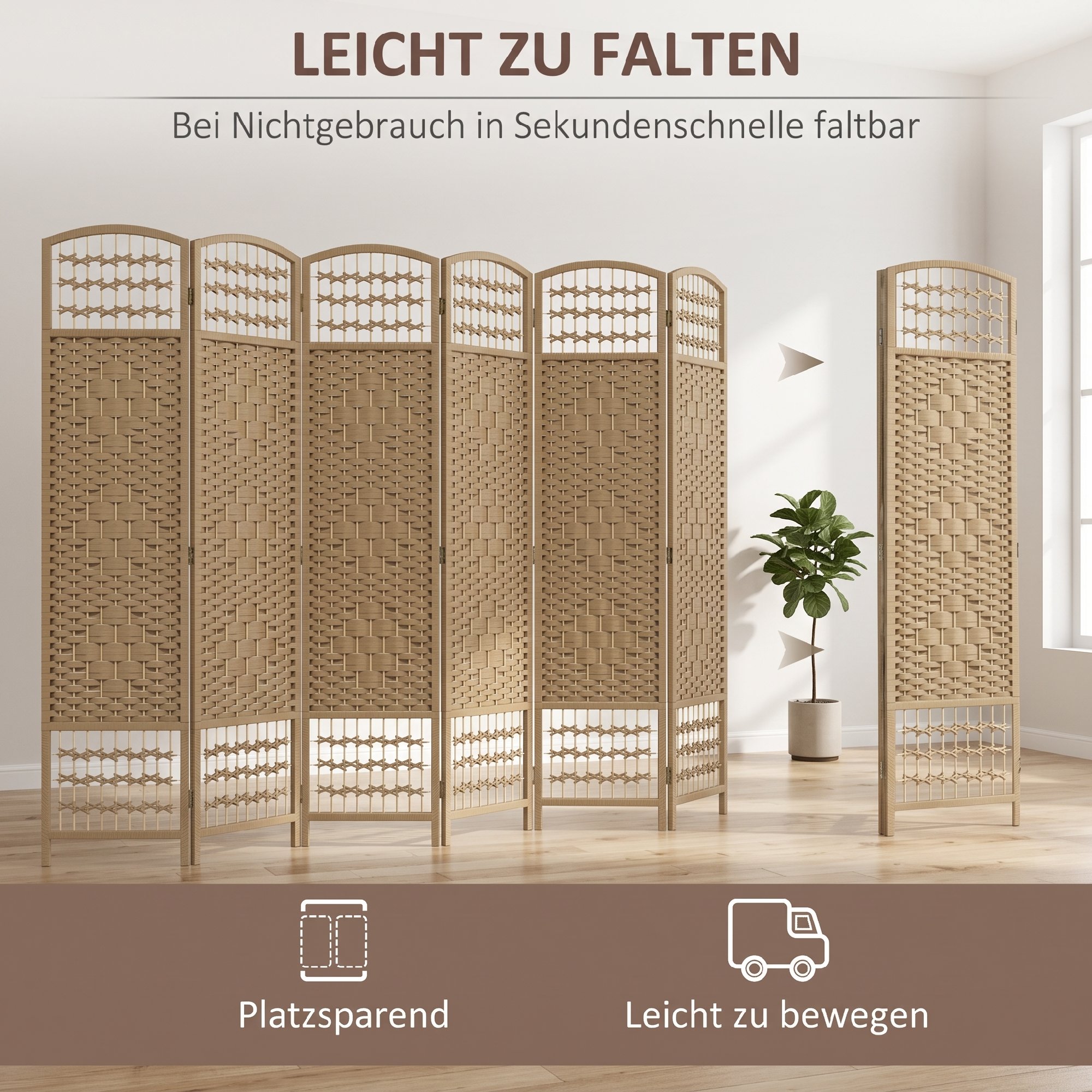 Paravent 6-teilig 240 x 170 cm Faltbar Raumteiler Trennwand aus Wellenfaser Trennwand für Wohnzimmer