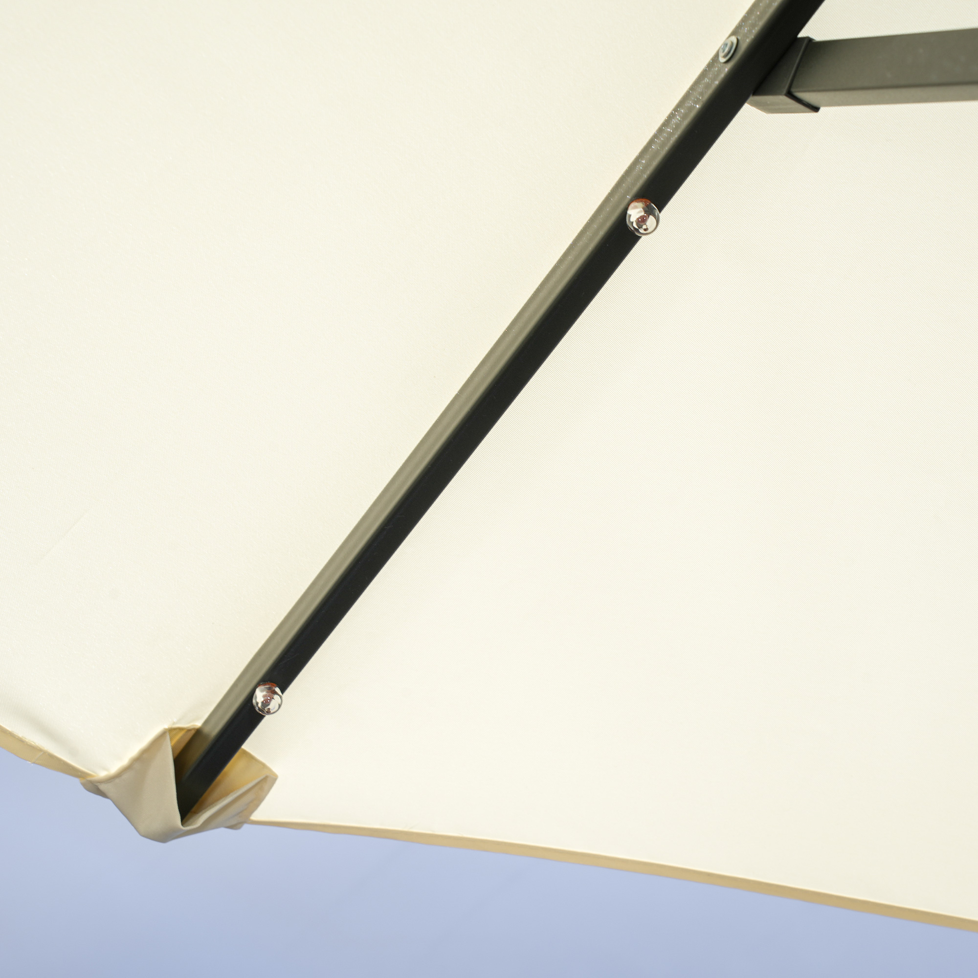 Doppelschirm, Terrassenschirm, neigbar, mit Solarpaneel, 35 LEDs, Stahlrahmen, beige, 2,92 x 1,50 x 2,18 m