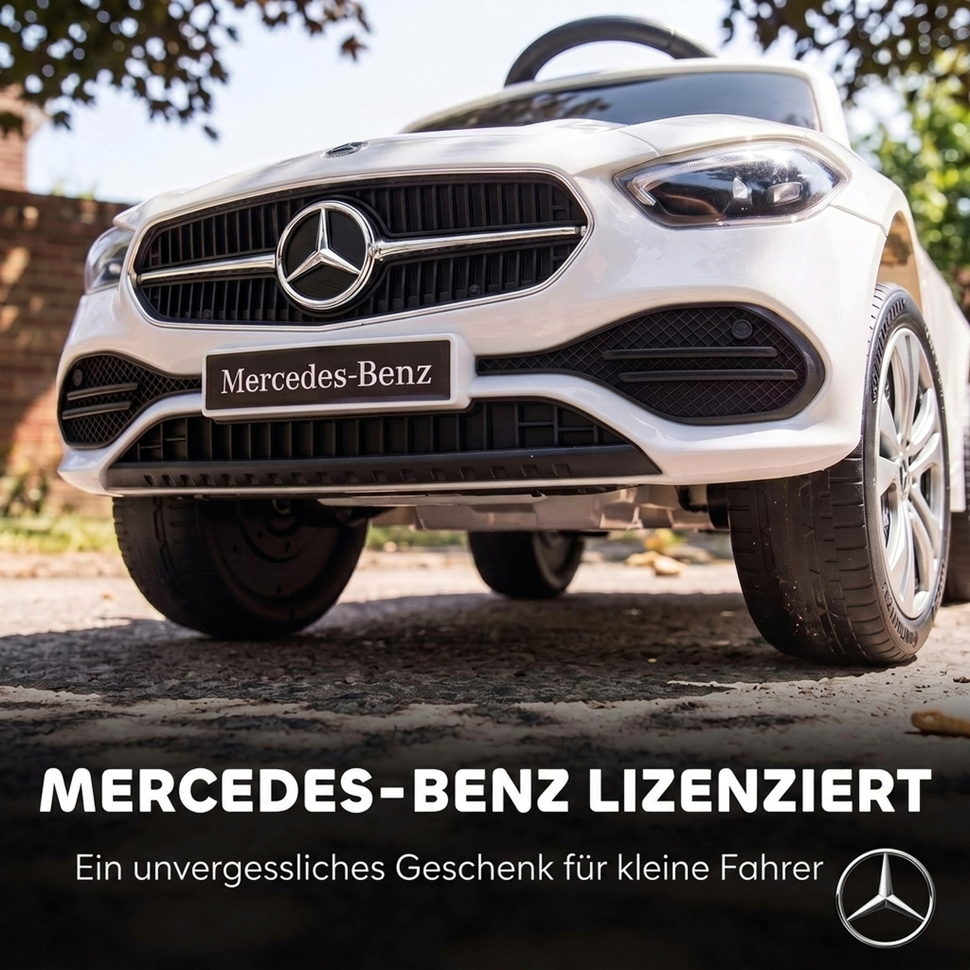 3-in-1 Rutschauto mit Schiebstange Mercedes-Benz Rutschfahrzeug mit Lenkrad Hupe Musik Dach Sitzstauraum Weiß