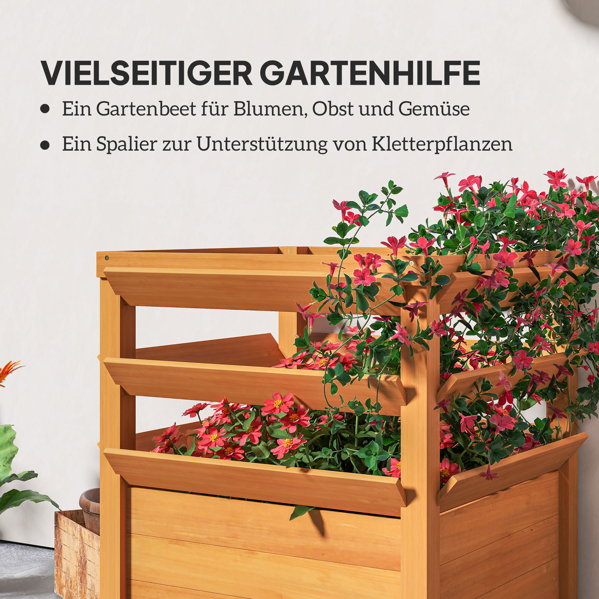 Hochbeet Pflanzkasten mit Rankgitter, Spalier Pflanzkübel Blumenkasten Holz 65 x 65 x 60 cm Karamellbraun