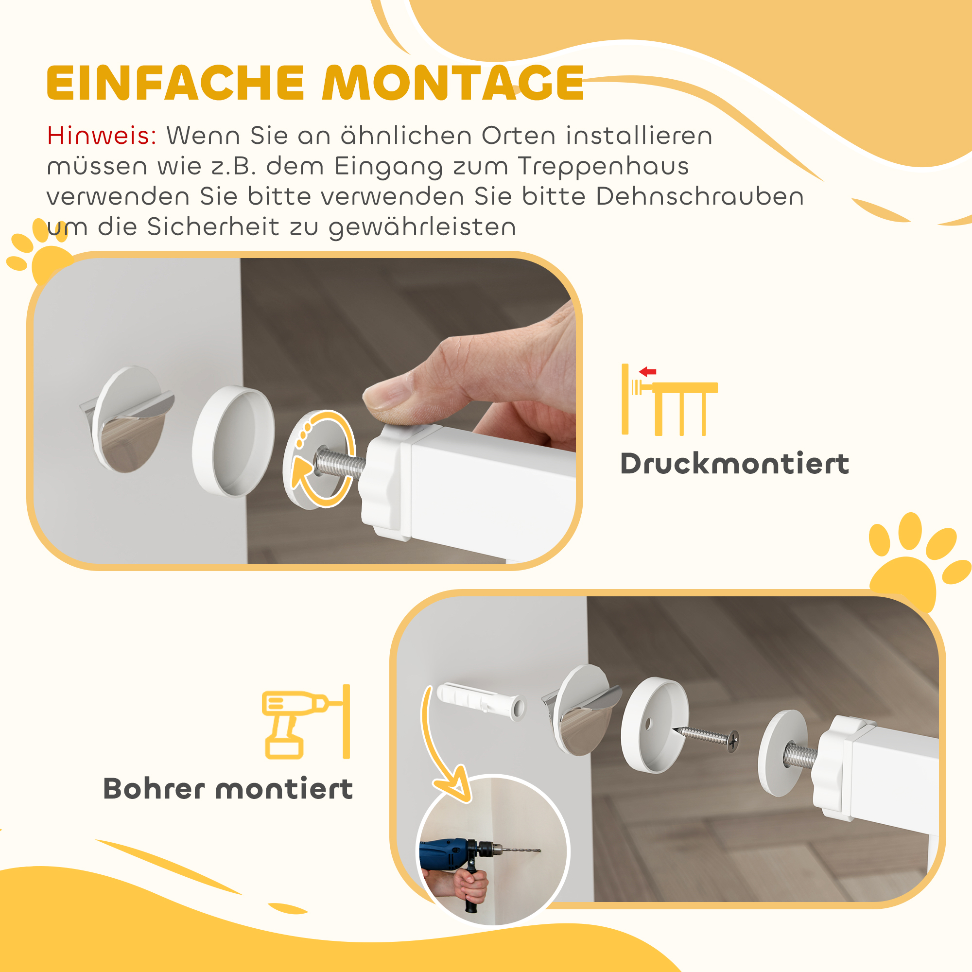 Absperrgitter für Haustiere, verstellbar, mit kleiner Tür, Metall, Kunststoff, Weiß