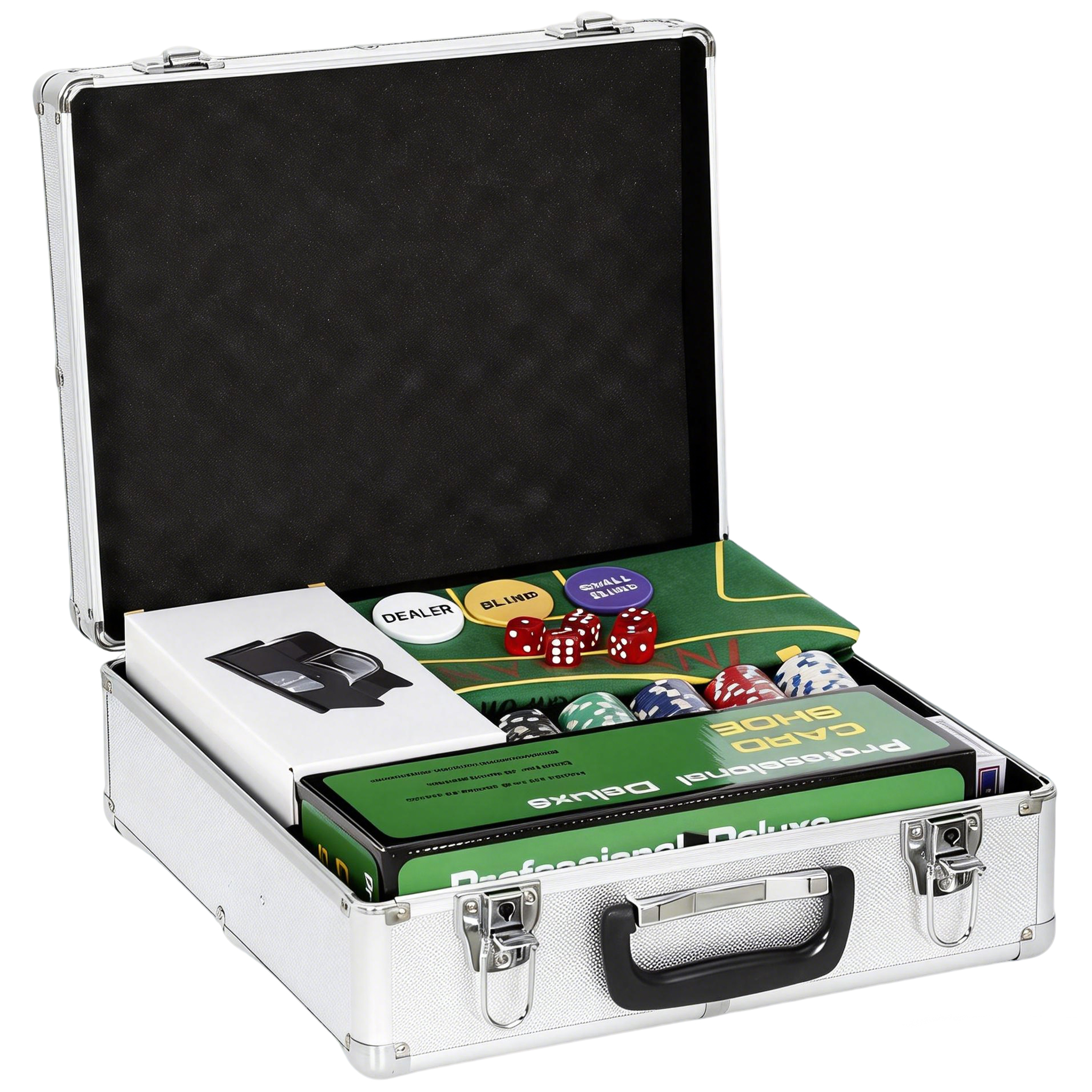 Poker-Set, 500 Chips, Würfel, 2 Kartendecks, Zubehör, Koffer, für 10 Spieler