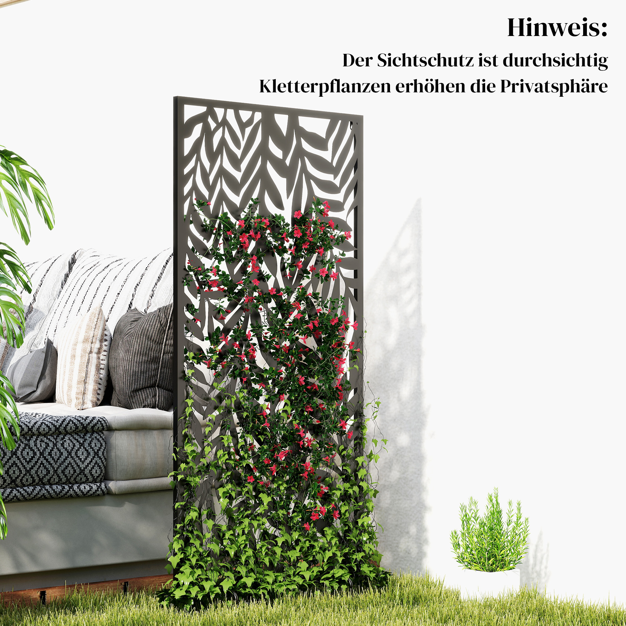 Raumteiler 65 x 130 cm Freistehend Hängend Paravent, Trennwand Sichtschutz aus Metall Schwarz