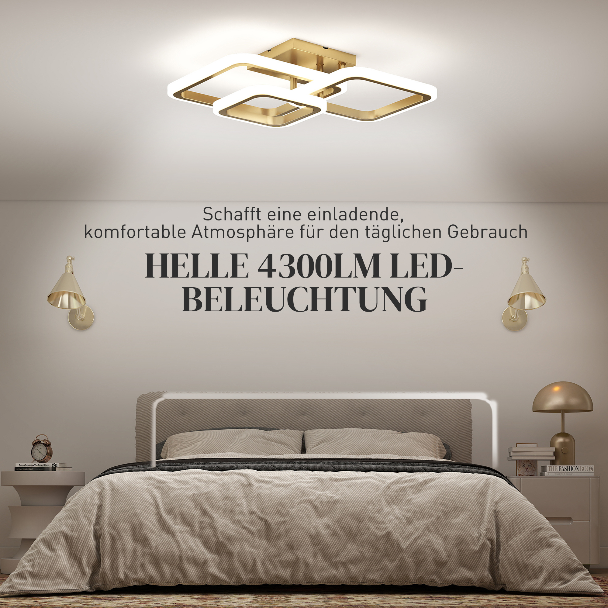 Deckenleuchte LED 40W 4300LM 3500K/4500K/6000K Deckenlampe 3-eckige Wohnzimmerlampe, 48 x 46 x 13 cm, Gold