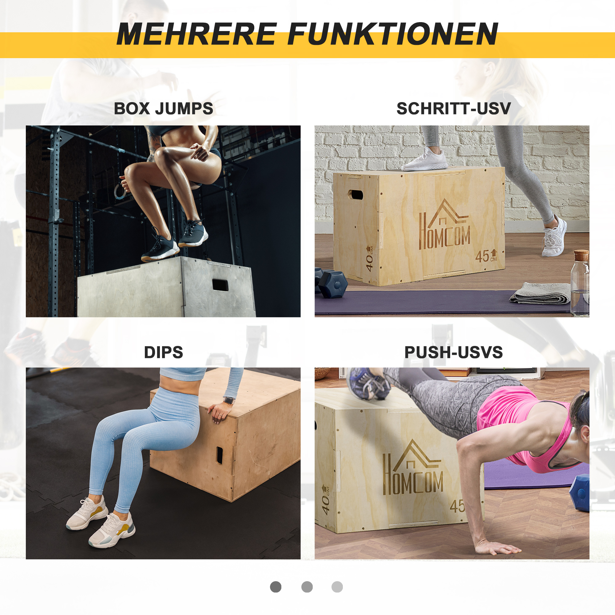 Plyo Box, Sprungbox aus Holz, Plyometric Plattform mit Griff für Zuhause, 45 x 40 x 60 cm, Naturholz