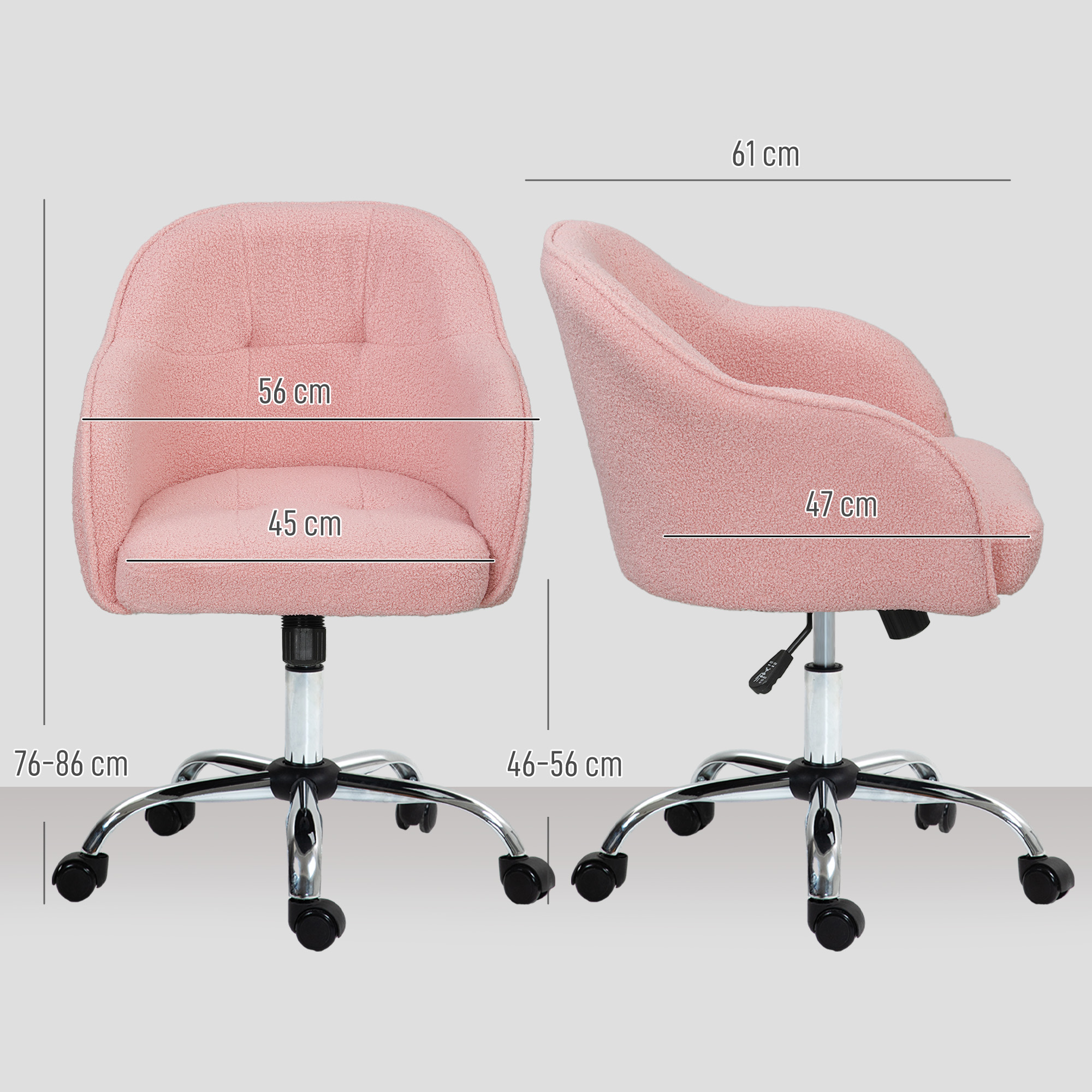 Homeoffice Stuhl, Ergonomisch Schreibtischstuhl mit Wippfunktion, Teddysamtoptik 56 x 61 x 86 cm Rosa
