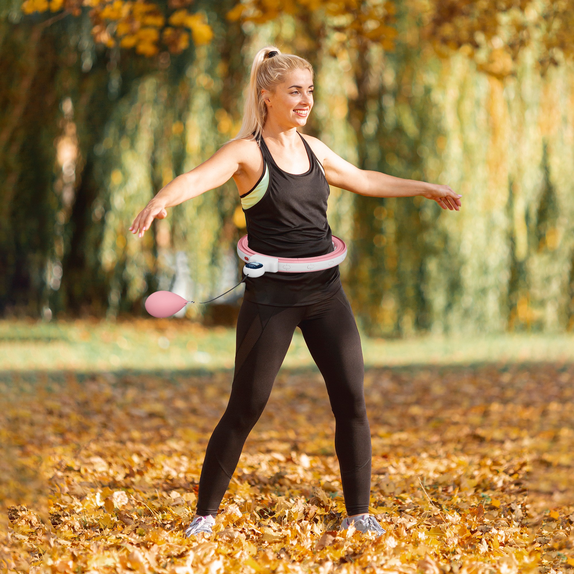 Smart Hula Hoop Reifen Erwachsene mit Gewicht Kugel Zähler 16 Knoten (76-113cm) Rosa