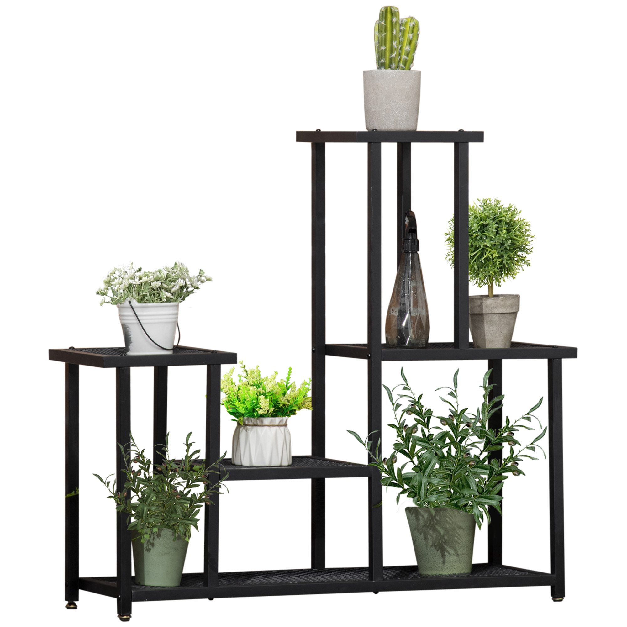 Pflanzenregal mit 4 Regalen, wetterbeständig, Blumentreppe, 91 cm x 25 cm x 83 cm, Schwarz