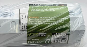 3-fach Steckdosenblock, weiß / 250V~/ 16A, Aufbaumontage