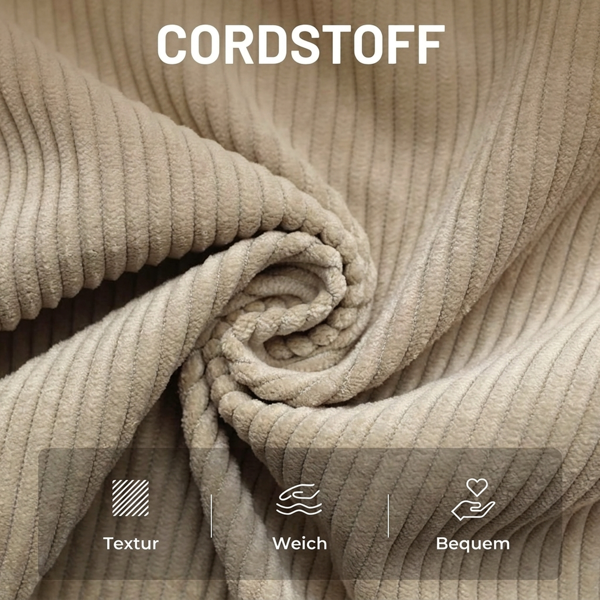 Loungesessel mit Hocker, 360° drehbar, Cordbezug, höhenverstellbare Fußstütze, Beige