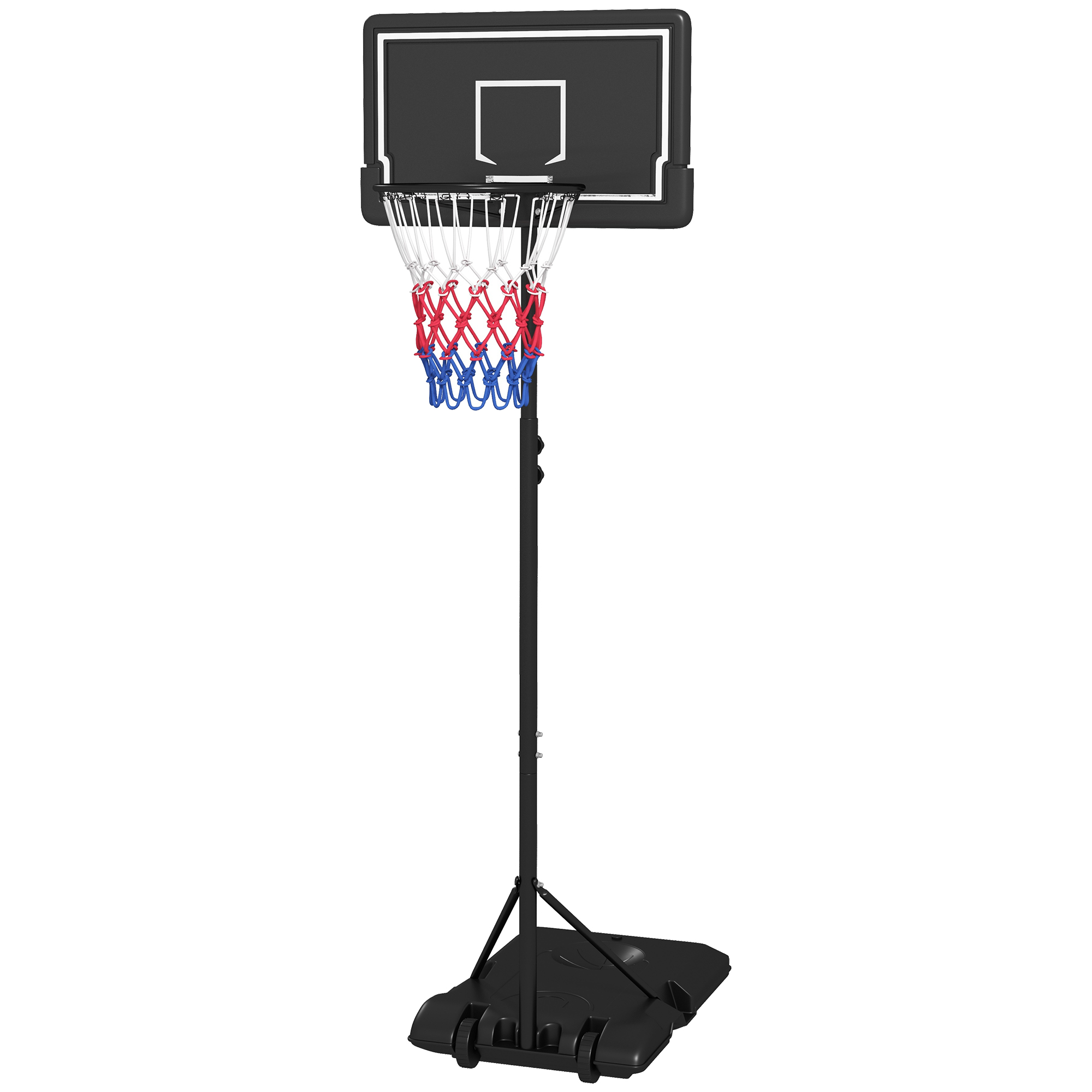 Basketballständer, höhenverstellbar, mobil, befüllbar, bruchsichere Rückwand, Korbhöhe 1,82 - 2,13 m, Schwarz