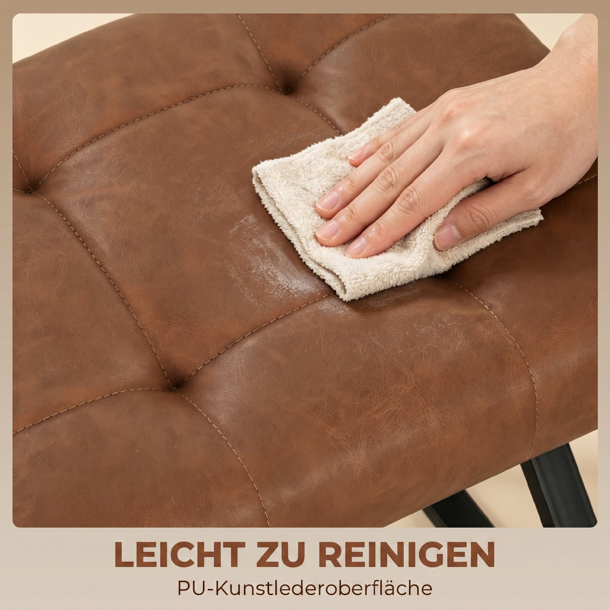 Schuhbank, Eingangsbank mit Kunstlederpolster, Ablage bis 220 kg für Flur, Eingangsbereich, 112 x 37 x 47 cm, Braun