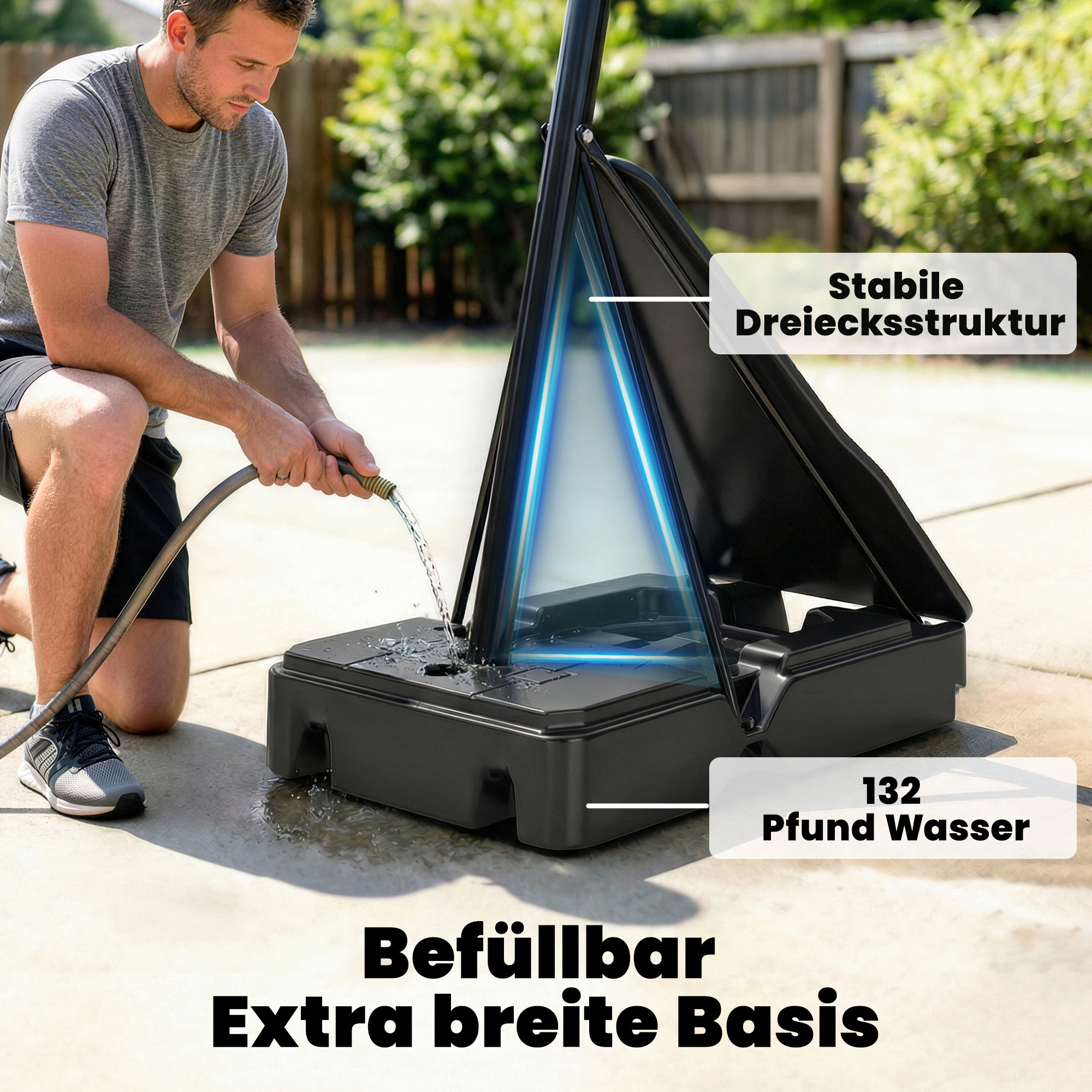 Mobiler Basketballkorb, höhenverstellbar von 2,45-3,05 m, bruchsicheres Backboard, Handkurbel-Höhenverstellung