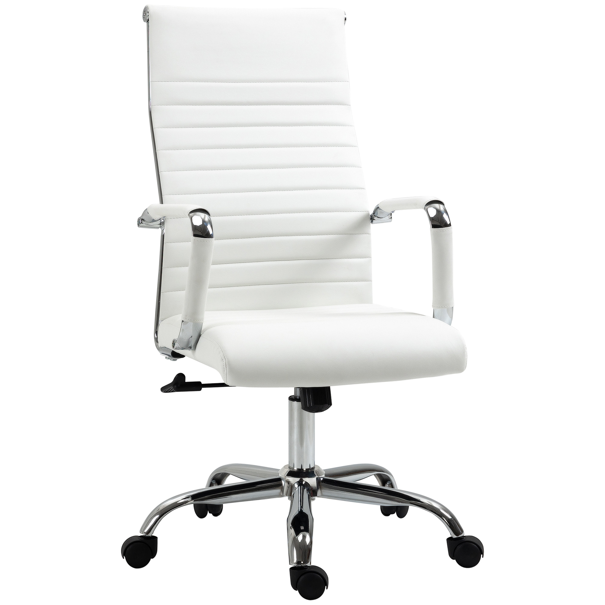 Bürostuhl ergonomischer Schreibtischstuhl mit Wippfunktion Chefsessel höhenverstellbarer Drehstuhl gepolstert Kunstleder Schaumstoff Weiß 54 x 62 x 104-114 cm Bürostuhl ergonomischer Schreibtischstuhl mit Wippfunktion Chefsessel höhenverstellbarer Drehstuhl gepolstert Kunstleder Schaumstoff Weiß 54 x 62 x 104-114 cm