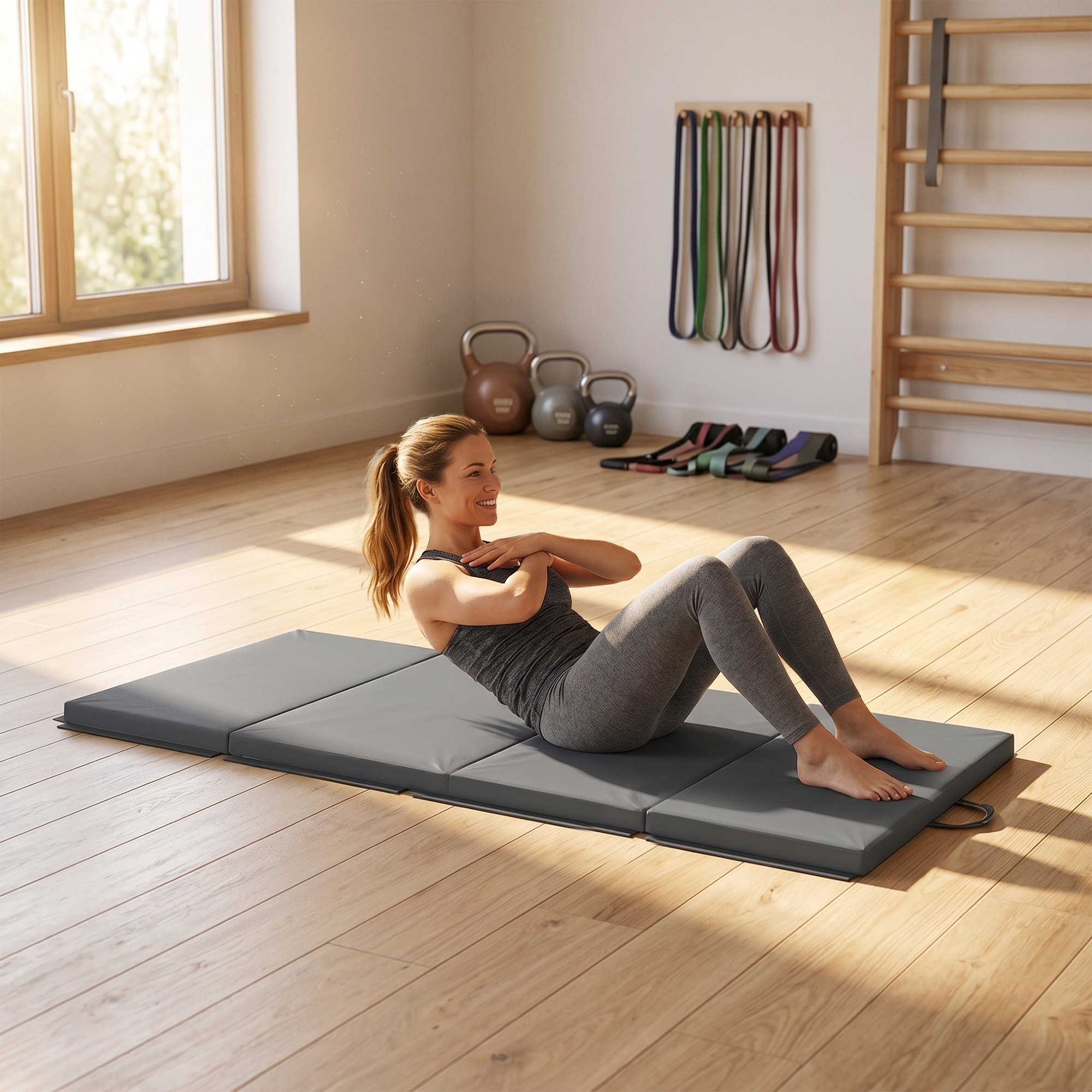 Trainingsmatte, faltbare Fitnessmatte Sportmatte mit Griffen Gymnastikmatte Grau, 180 x 80 x 5 cm
