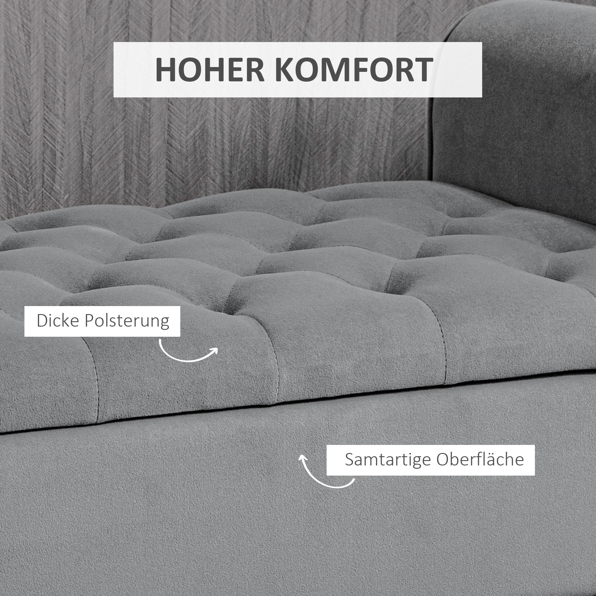 Sitzbank Polsterbank Bettbank, Knopfheftung, Samtoptik, 126 cm x 48,5 cm x 57 cm, Grau
