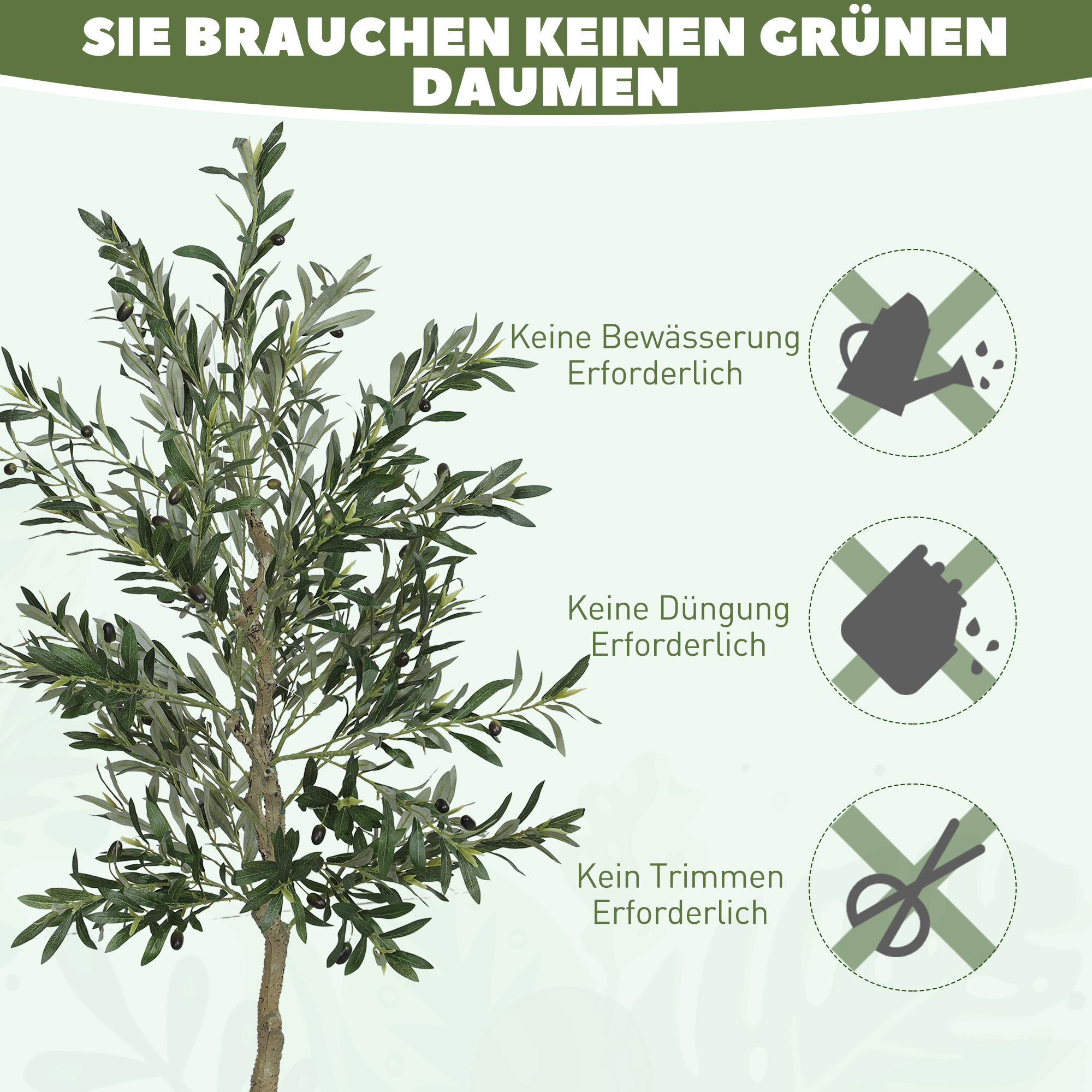 Kunstpflanze, künstlicher Olivenbaum, 180 cm, 900 Blätter, 40 Oliven, stabiler Blumentopf, Dekorationspflanze, Grün