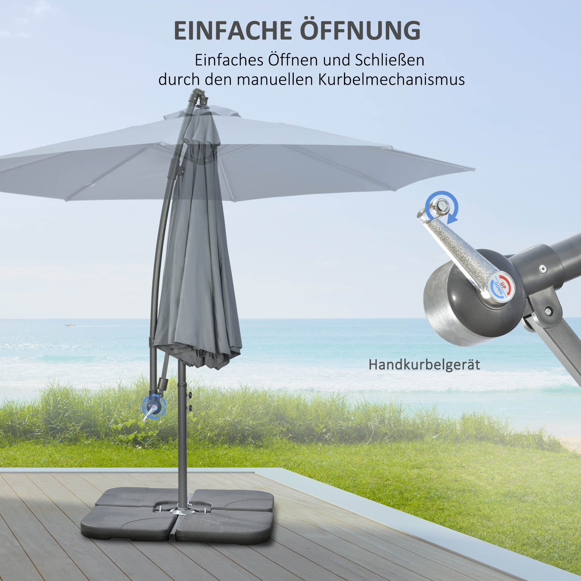 Ampelschirm Sonnenschirm Gartenschirm , inkl. Kreuzfuß, wetterbeständig, 292 cm x 292 cm x 247 cm, Grau