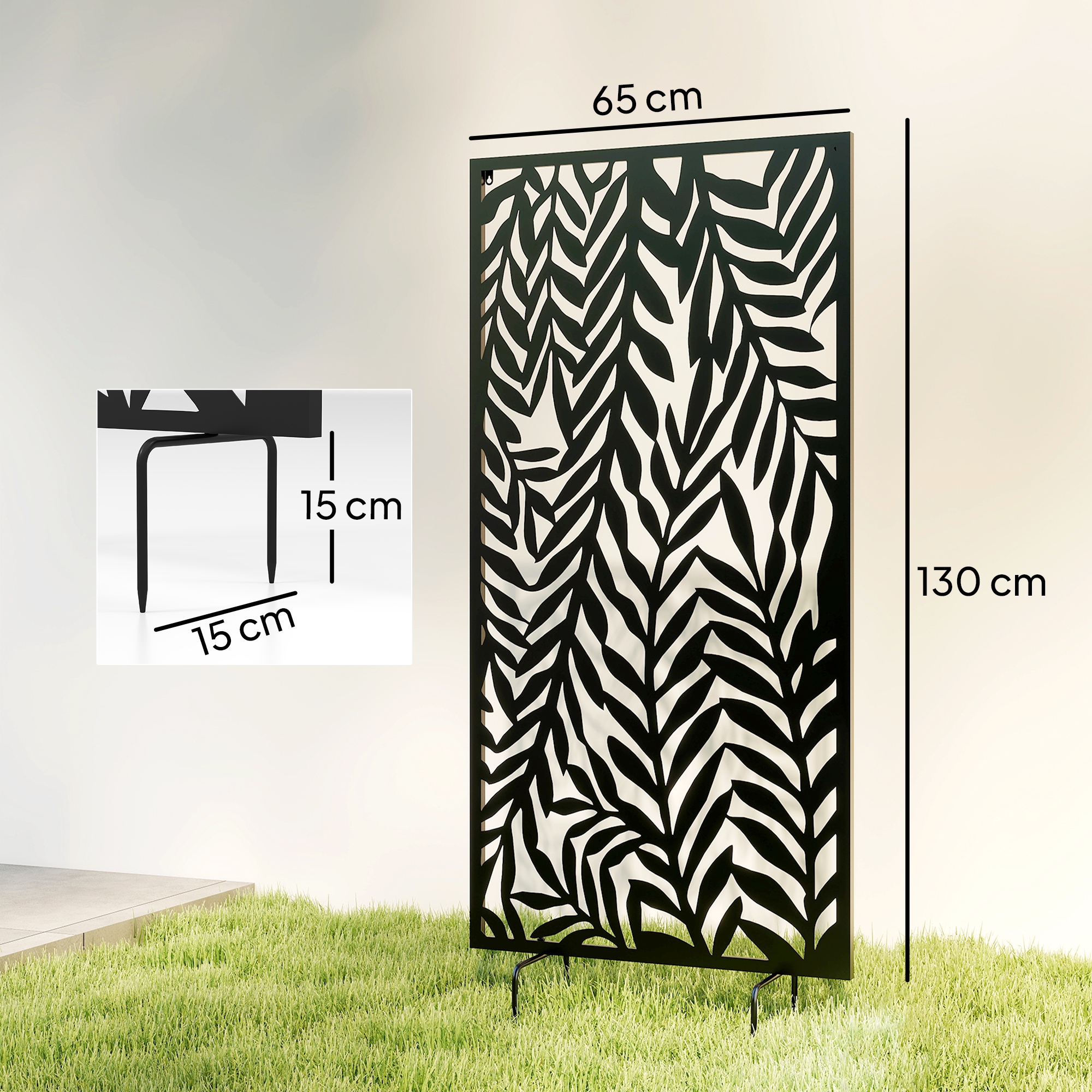 Raumteiler 65 x 130 cm Freistehend Hängend Paravent, Trennwand Sichtschutz aus Metall Schwarz