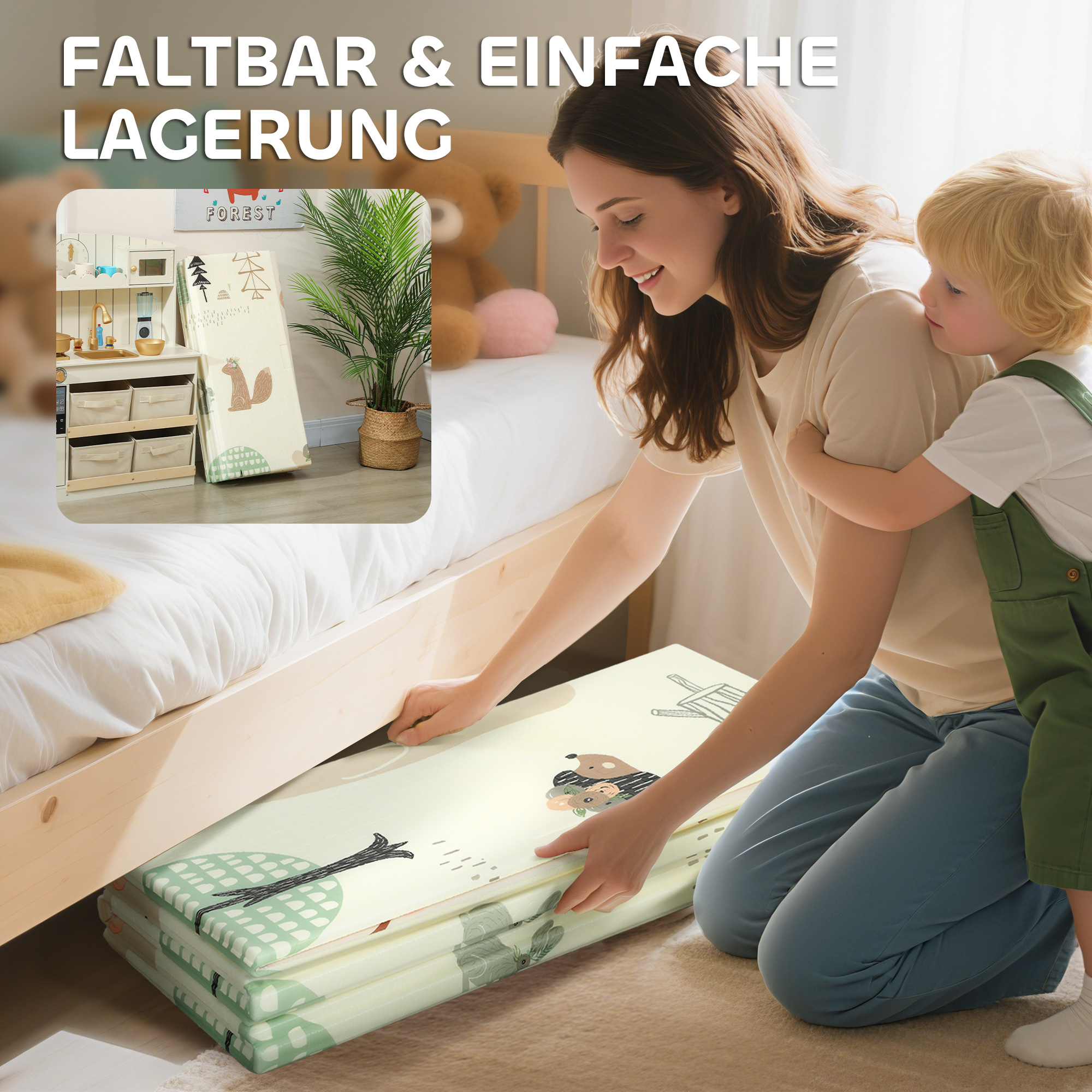 Spielmatte Baby 196 x 176 x 1,5 cm faltbar Doppelseitige Krabbelmatte Mehrfarbig
