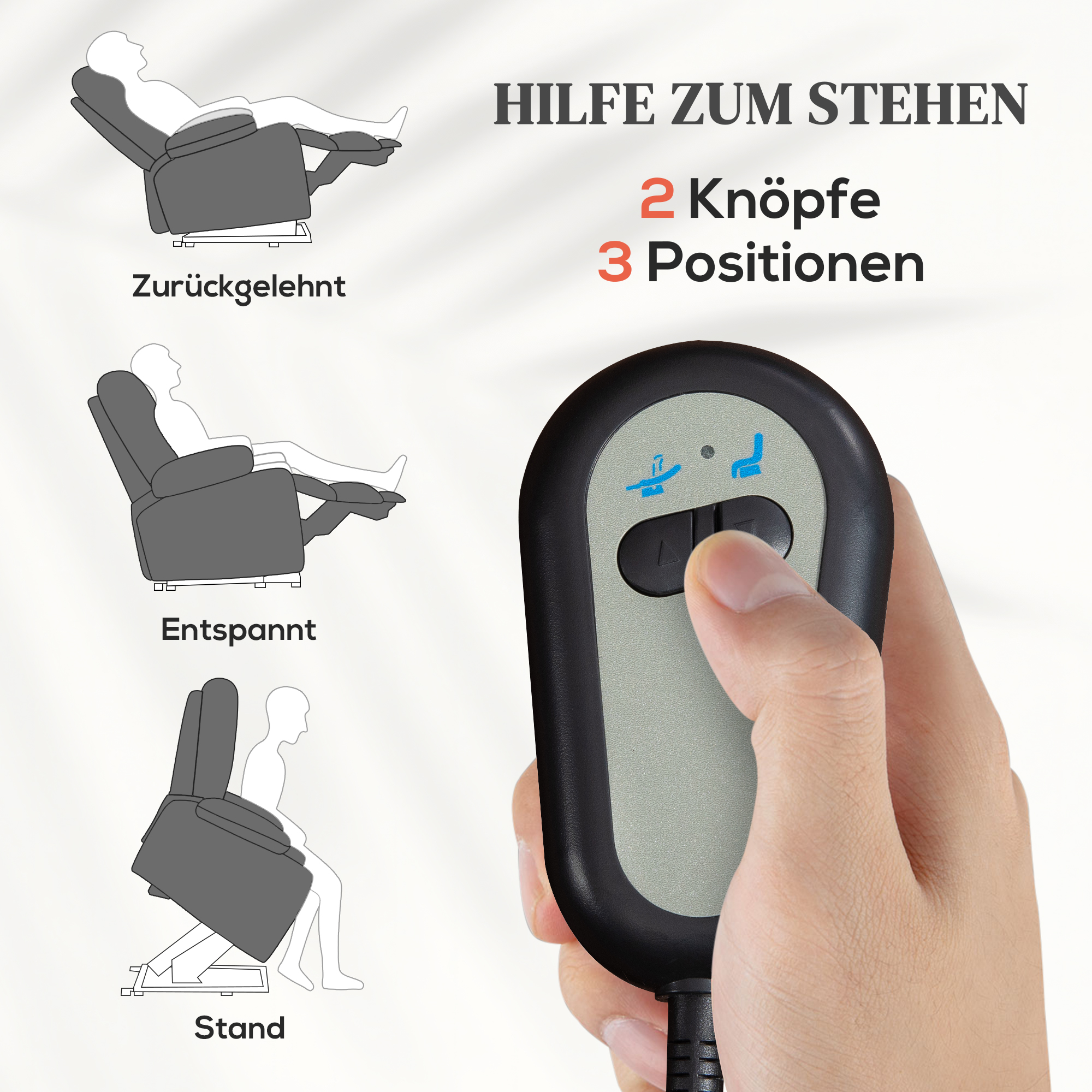 Relaxsessel, Aufstehhilfe, Liegefunktion, bis 200kg, 72,5x94x109cm, Dunkelgrau