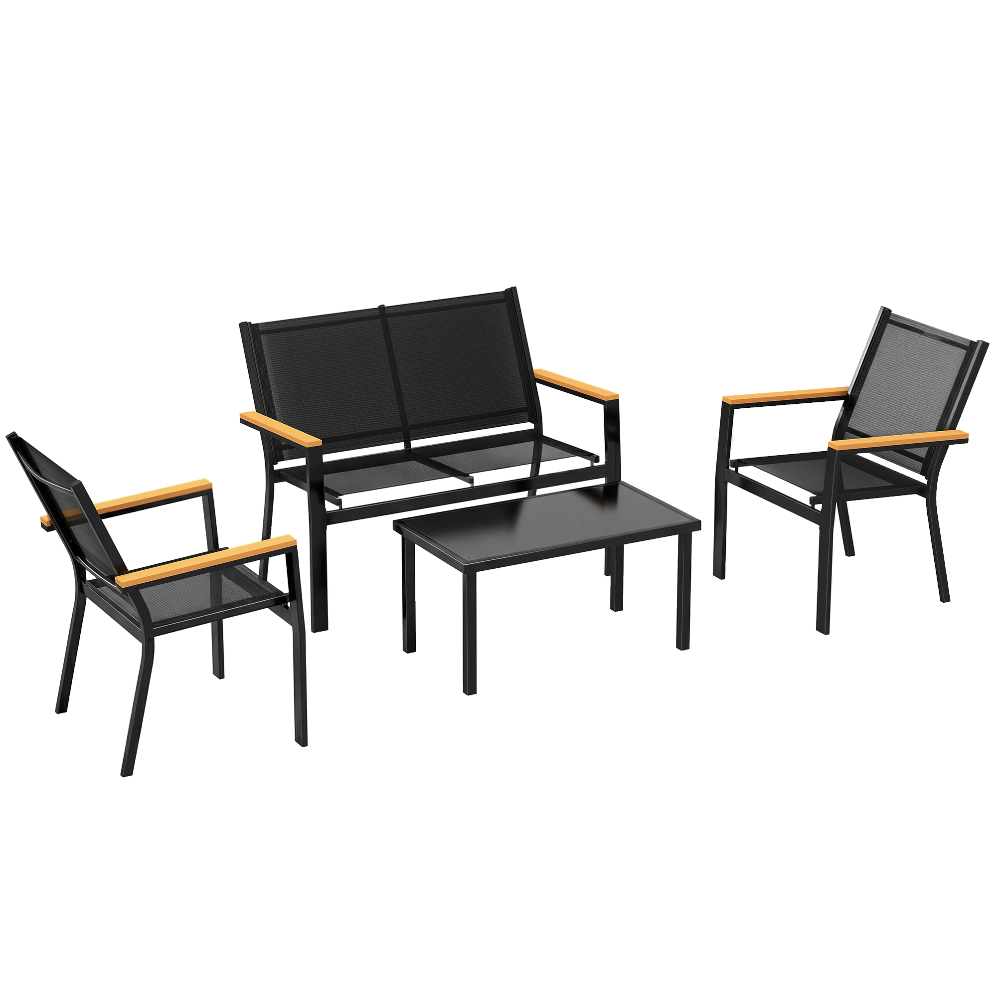 Gartenmöbel Set Metall Sitzgruppe für 4 Personen Gartenlounge mit 2er Sofa Stuhl Beistelltisch 110x63,5x84 cm Schwarz