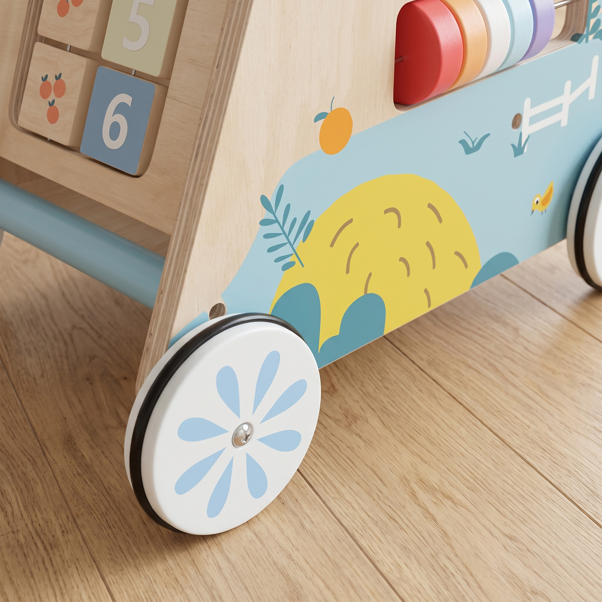 3-in-1 Baby Lauflernwagen Lauflernhilfe mit abnehmbar doppelseitig Aktivitätstafel Tasche Rädern für 1-3 Jahre