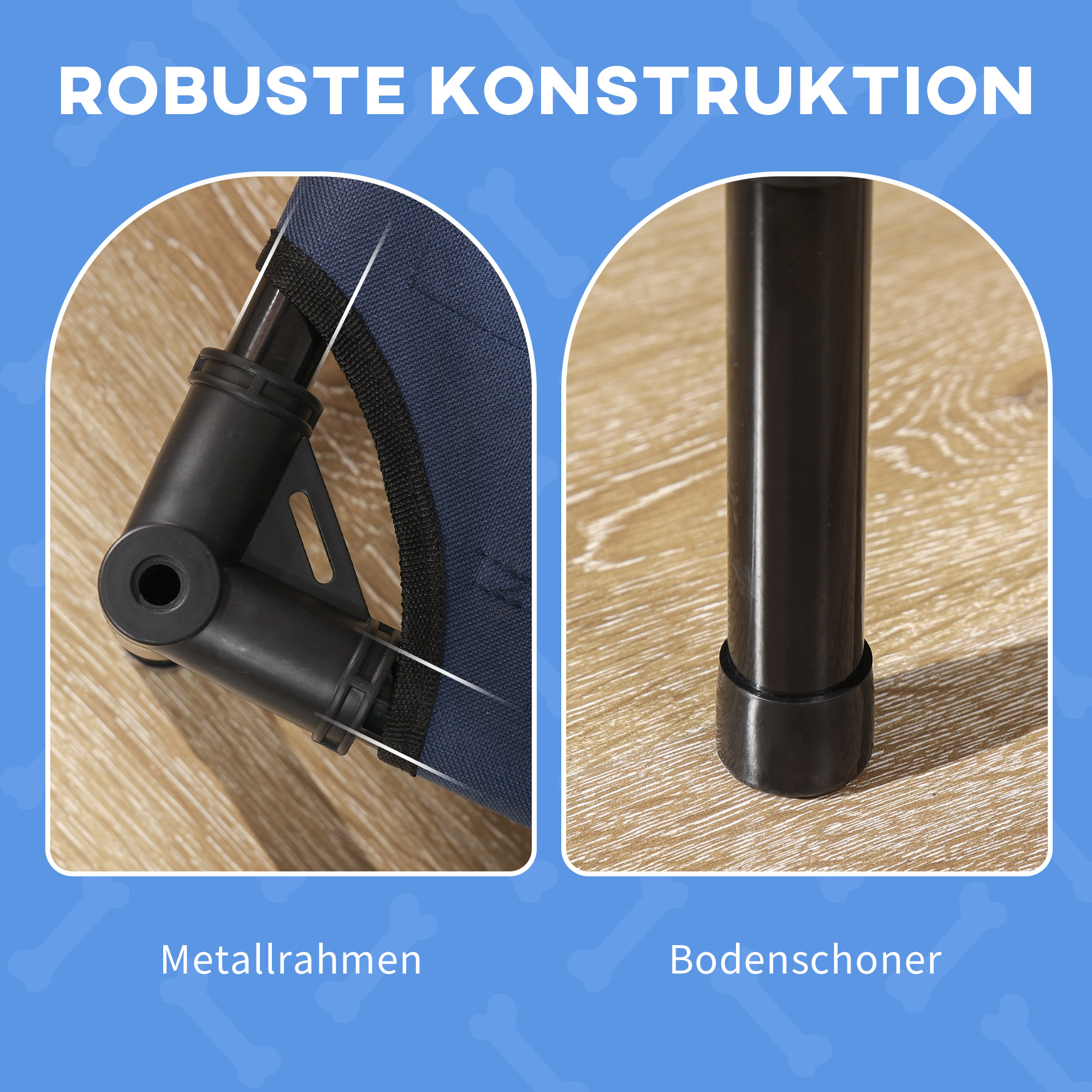 Haustierbett Outdoor-Hundebett, wetterbeständig, mit Baldachin, 61cm x 46 cm x 62 cm, Blau + Schwarz