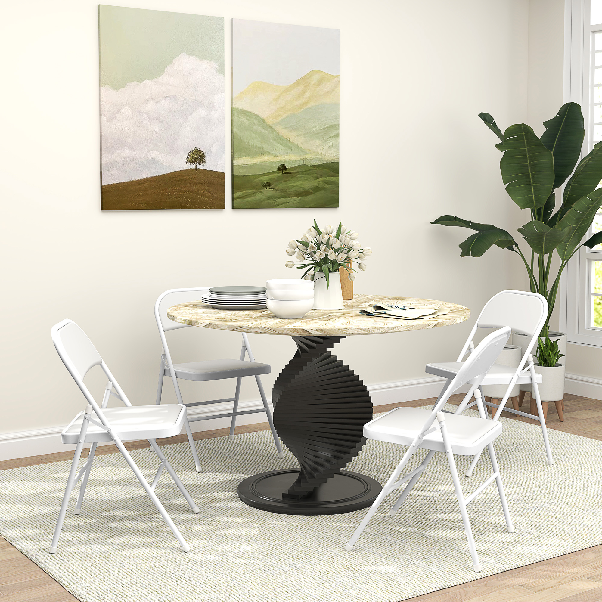 4er-Set Klappstühle, Tragbare Bürostühle, Metallbeine, Faltstuhl für Büro, Empfang, Wartezimmer, Kunstleder, Weiß