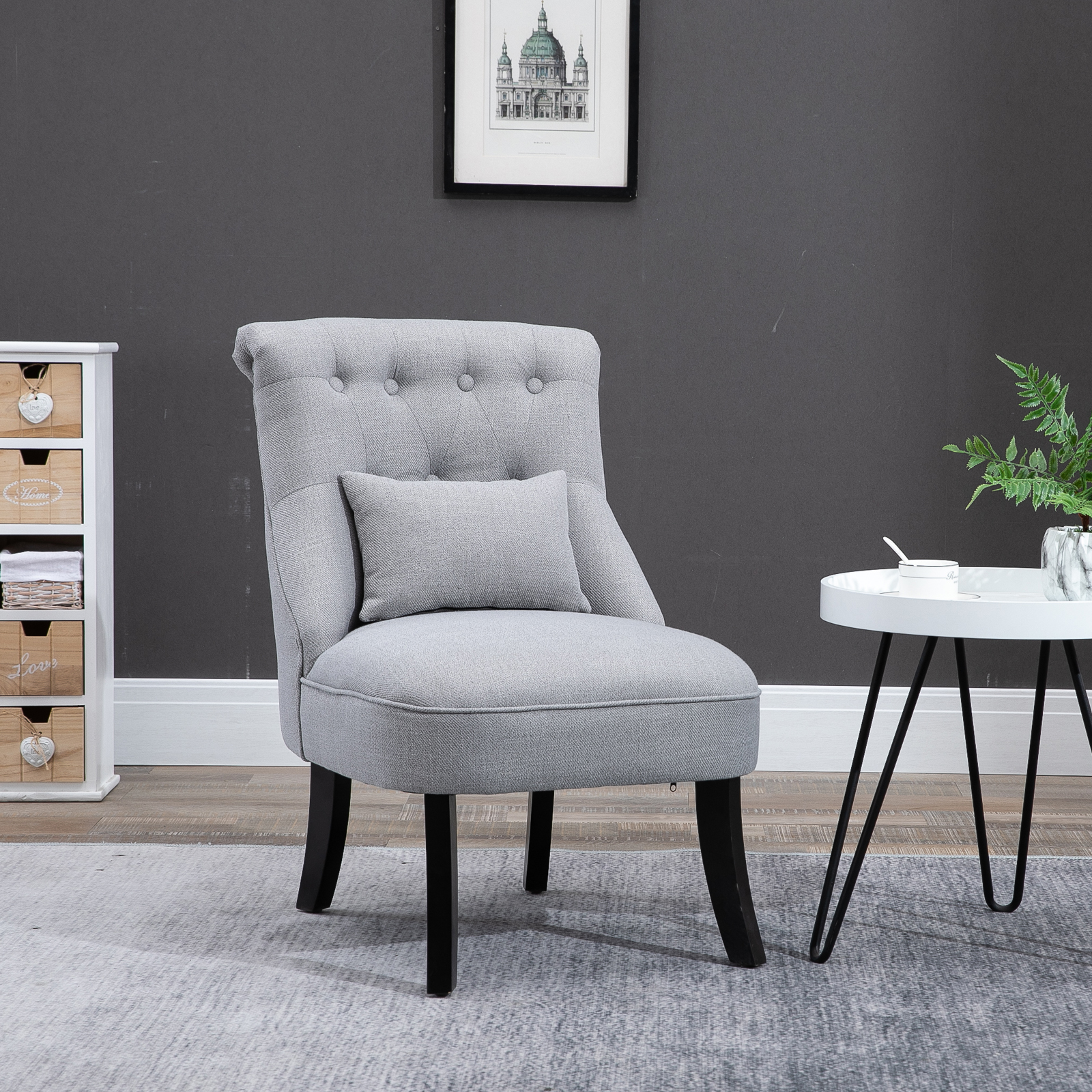 Sessel Wohnzimmer Relaxsessel Loungesessel Ruhesessel mit Rückenkissen, Holzbeine, Lesesessel mit Leinenoptik, Polstersessel für Schlafzimmer, Grau